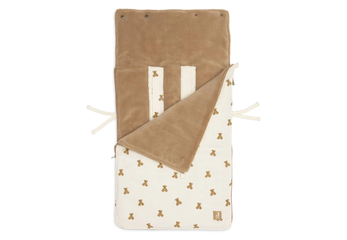 Jollein Saco Saco de pies - Mini Teddy Bear – Para sillas de coche del Grupo 0+ y cochecitos – Para arneses de 3 y 5 puntos – Forro polar – Algodón con estampado de osito – Certificado OEKO-TEX