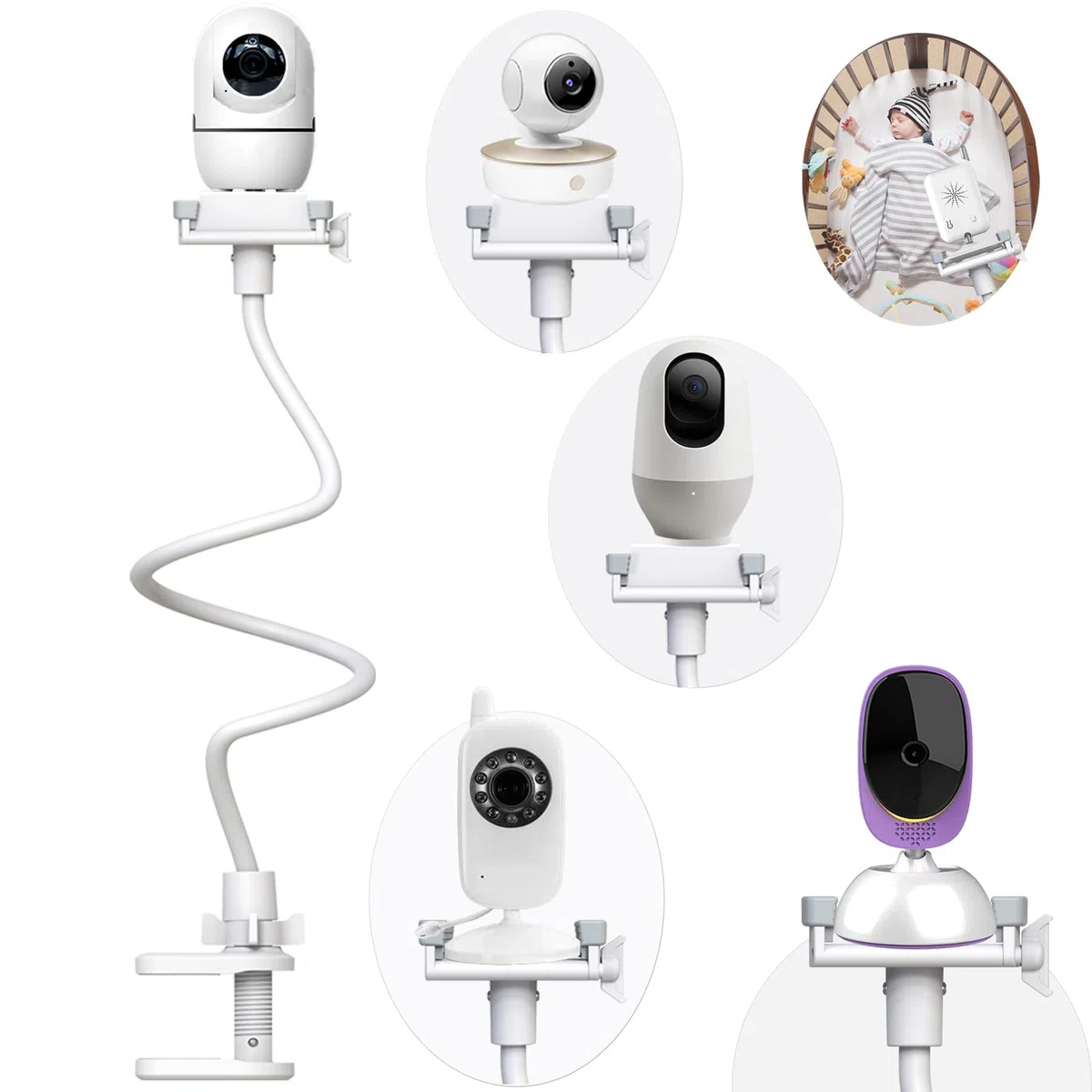 Soporte para Vigilabebes Universal | Ajustable Soporte para Cámara Monitor de Bebé Compatible con HelloBaby/Blemil/nooie/BOIFUN/momcozy/GHB/ | for 1/4" la Mayoría de Vigilabebes (33.4inch)