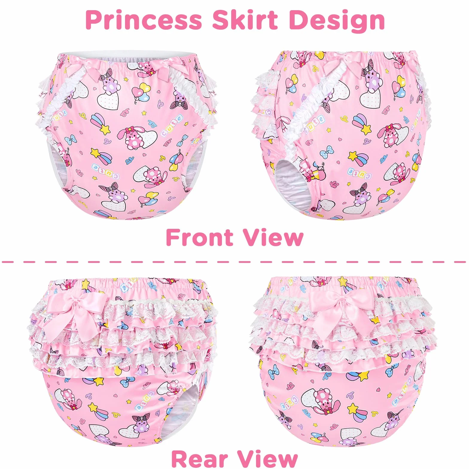 LittleForBig Sedoso lavable reutilizable impermeable con lazo de encaje fruncido bonito en bebé Usagi & Bella patrón sobre pañales adultos cubierta rosa S