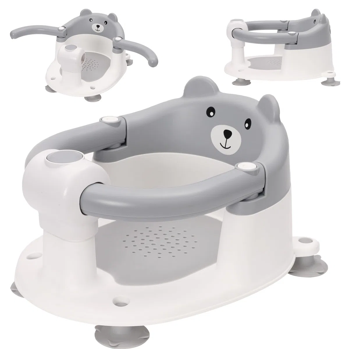 Asiento de Baño para Bebé 6-24 Meses, Silla Baño Bebe con 4 Fuertes Ventosas, Respaldo Ergonómico, Barra de seguridad, Antideslizante y Cómoda, Regalo para Recién Nacidos y Nuevas Madres(Gris)
