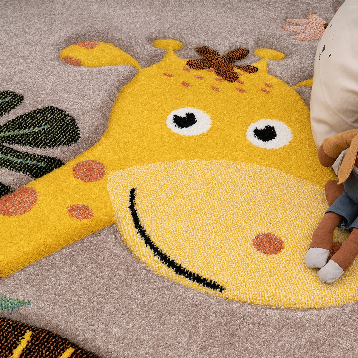 Paco Home Alfombra Habitación Infantil para Niños Motivo De Animales Y Selva Pelo Corto, tamaño:120x170 cm, Color:Beige