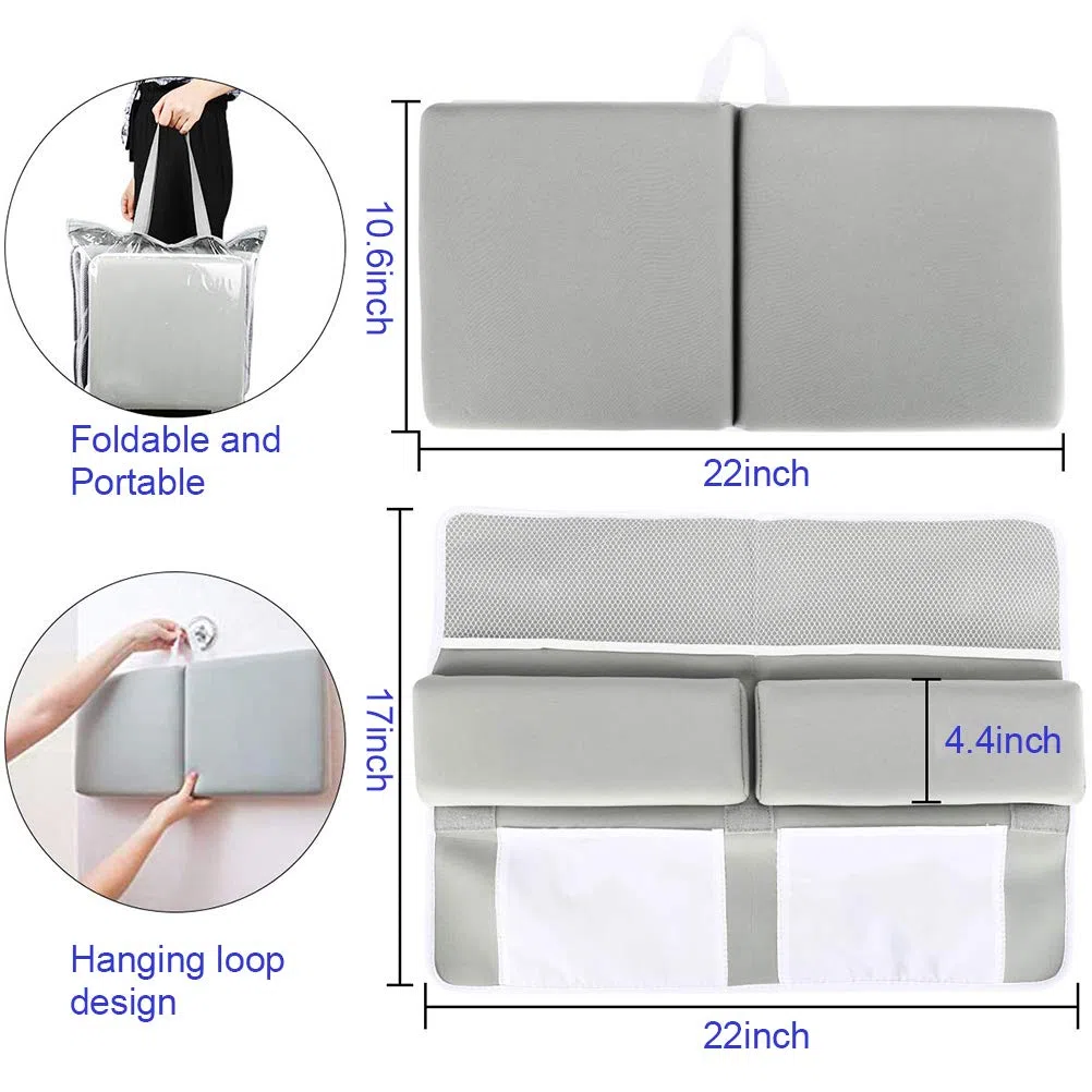 Juego de rodilleras y coderas de baño para bebé, 1.5 pulgadas de grosor, reposabrazos con 4 bolsas de almacenamiento de juguetes y almohadilla antideslizante para la bañera, cojín de baño lavable para