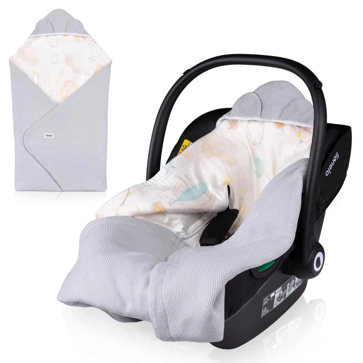 lionelo Travel Swaddle Blanket Manta para Asiento de Bebé Cálida, Portabebés y Cochecito para Todo el Año 90x90 cm Cierre de Velcro, 100% Algodón