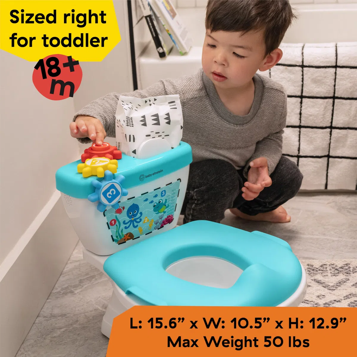 Baby Einstein, Geared for Success: Sistema 2 en 1 para Aprender a Ir al Baño, Con Música y Engranajes Giratorios, Desde 18 Meses