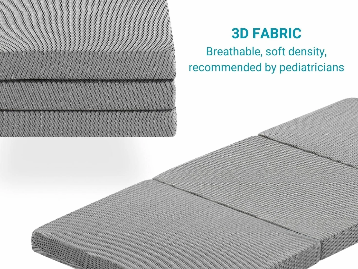 DREAMDI Lot 2X Colchón de Cuna de Viaje 120 X 60 cm – Plegable en 3 Piezas – Núcleo de Espuma HR 5 cm Gris