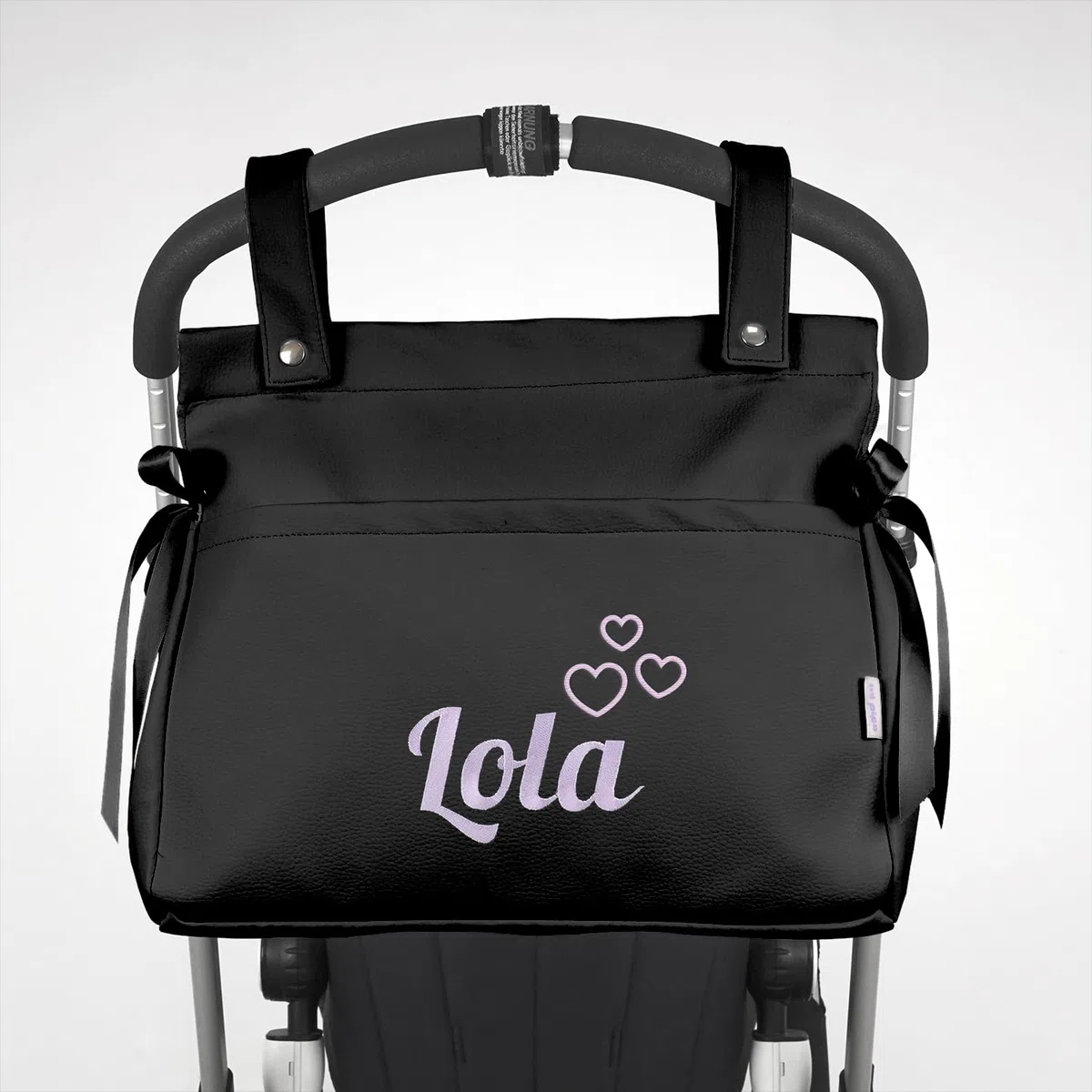 Bolso Carro Bebe Personalizado Panera con Nombre - Negro | Bolsa Carrito Bebé de Polipiel con Cremallera | Bolso Maternidad Organizador para Carrito | Fabricado en España | 37x33x13 cm