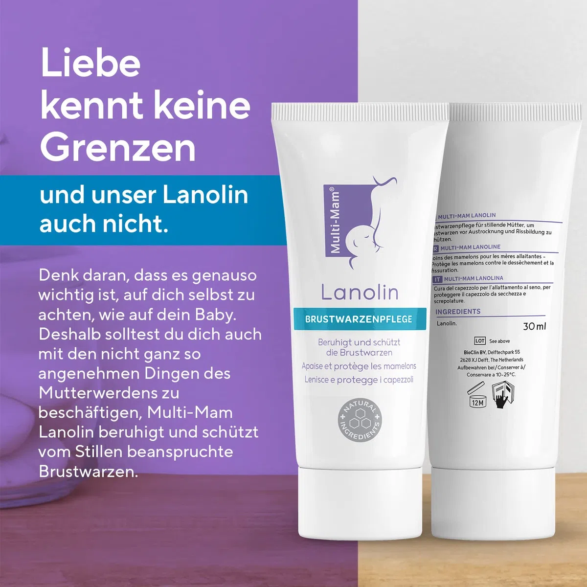 Multi-Mam Lanolin crema para pezón de 30 ml para lactancia – Ayuda a los pezones secos y sensibles para madres lactantes – Hipoalergénica sin fragancias – Lanolina ungüento pezón lactancia
