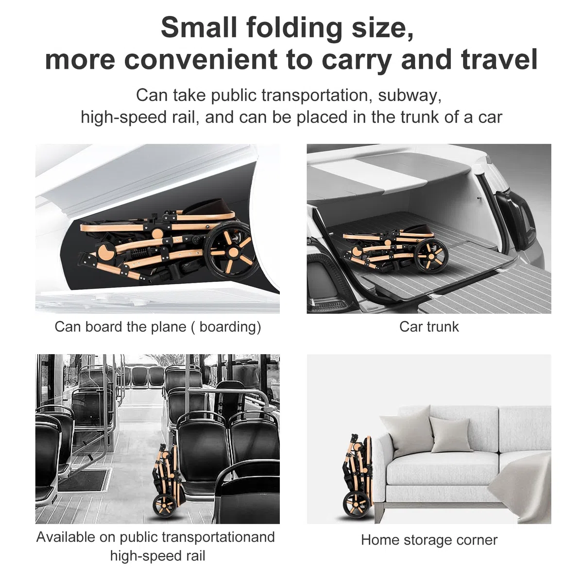 Cochecito 3 en 1, CochIT de Viaje Reclinable y Reversible, Carricoche Carro 3 Piezas Plegable con Un Solo Clic, Carrito con AccITorios Completos y Frenos DoblIT (588 Grey)