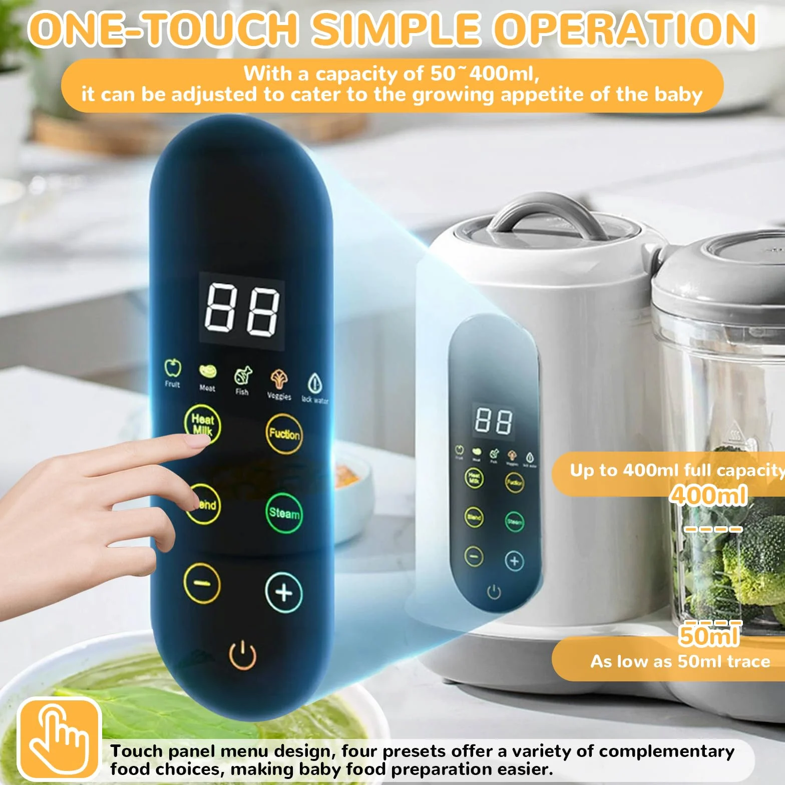 Robot Cocina Bebe, Multifunción Procesador de Alimentos Bebe, Robot de Cocina para Bebé, Cocina y Trocea Automáticamente, Limpieza Automática, Esterilizado, Recalentar, Descongela, Mezcla