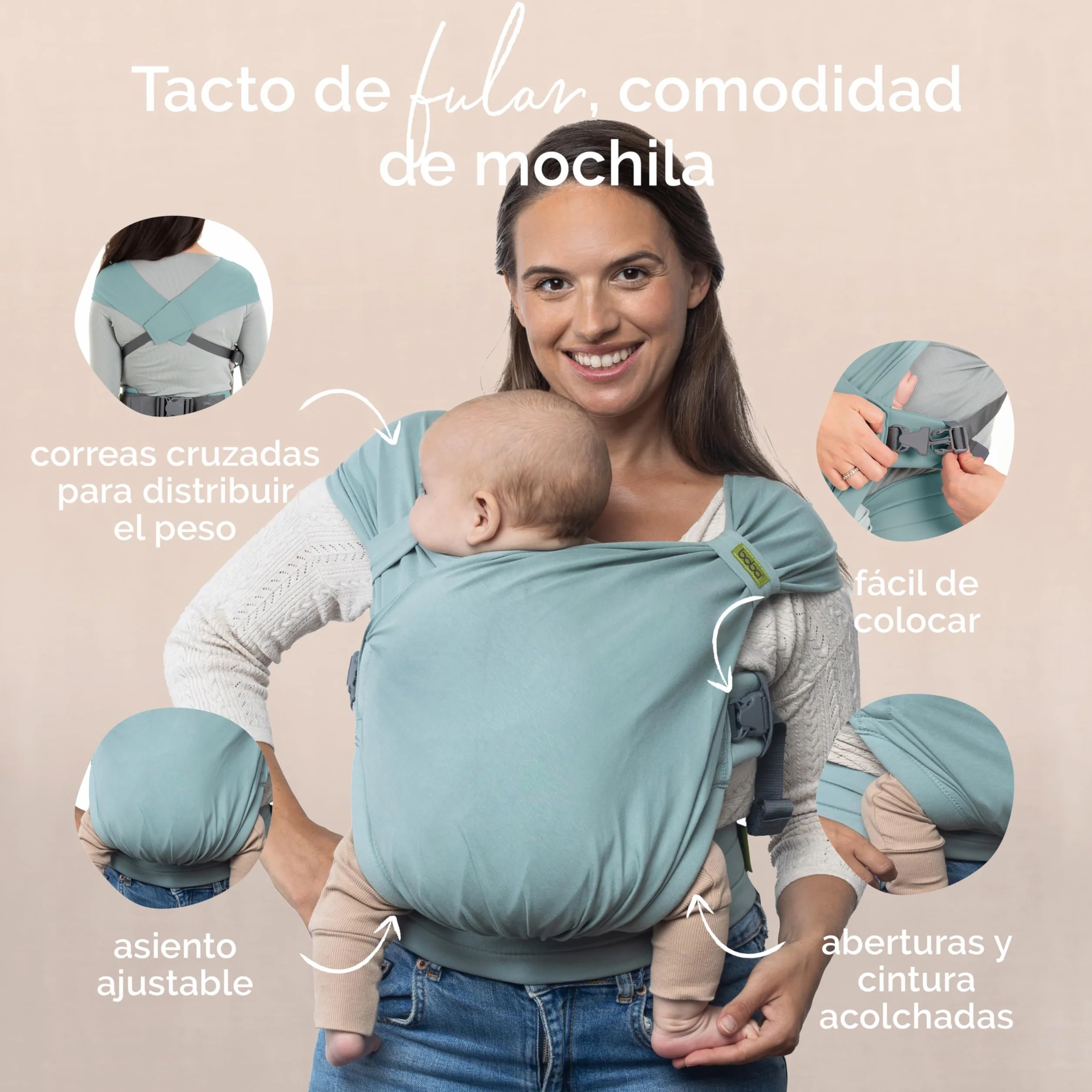 Boba Bliss Portabebés Ergonómica Mochila 2 en 1, 3-15kg Sea Mist