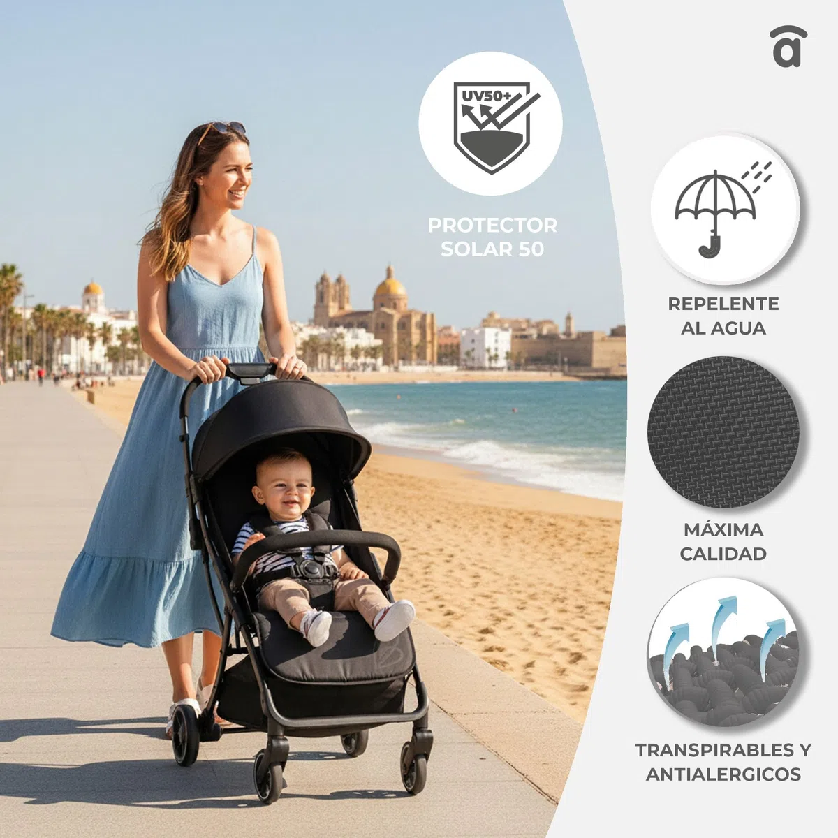 Asalvo HITO Silla de Paseo, Carrito bebé, Carro para bebés, Confortable, Ultraligera, Segura, Capota con Ventana y Freno Trasero, Manejable, Plegado compacto, Carga Máxima 24 kg, Negro