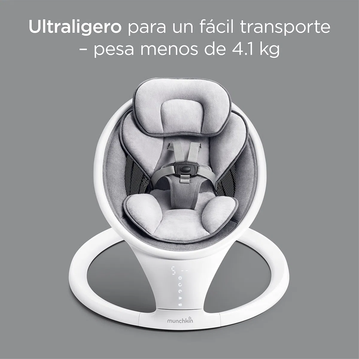 Munchkin Hamaca Eléctrica, Mecedora de Bebé y Recién Nacido con Bluetooth, Silla Portátil, con Movimiento y Sonidos, Gris/Blanco