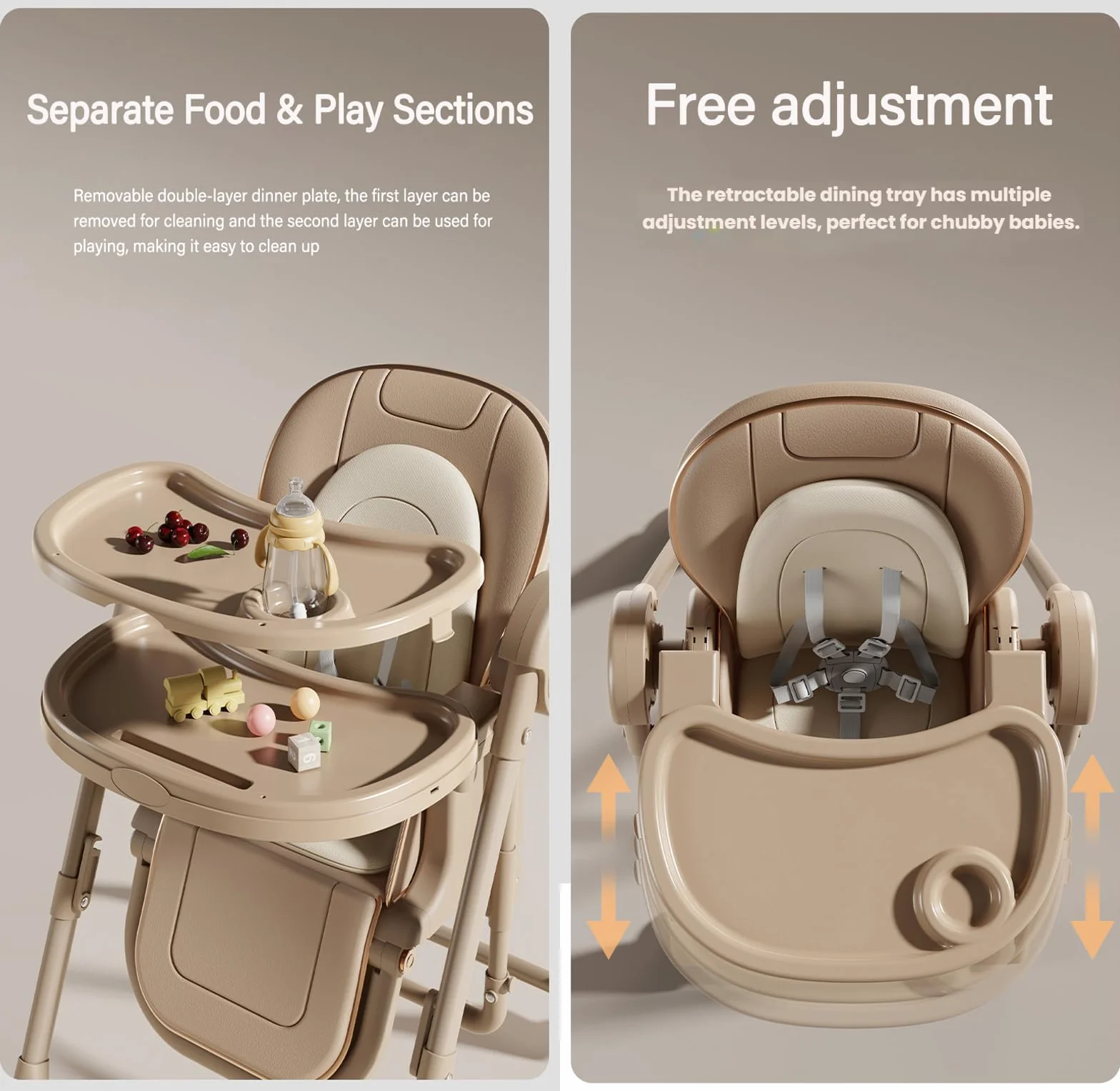 MoLi Eléctrico Bluetooth Inteligente Cuero PU Trona Bebe, Tronas con Función de Balanceo, Regulable Tronas Plegable, Trona Bebe Bandeja Extraíble de Doble Capa (E8121 Khaki)