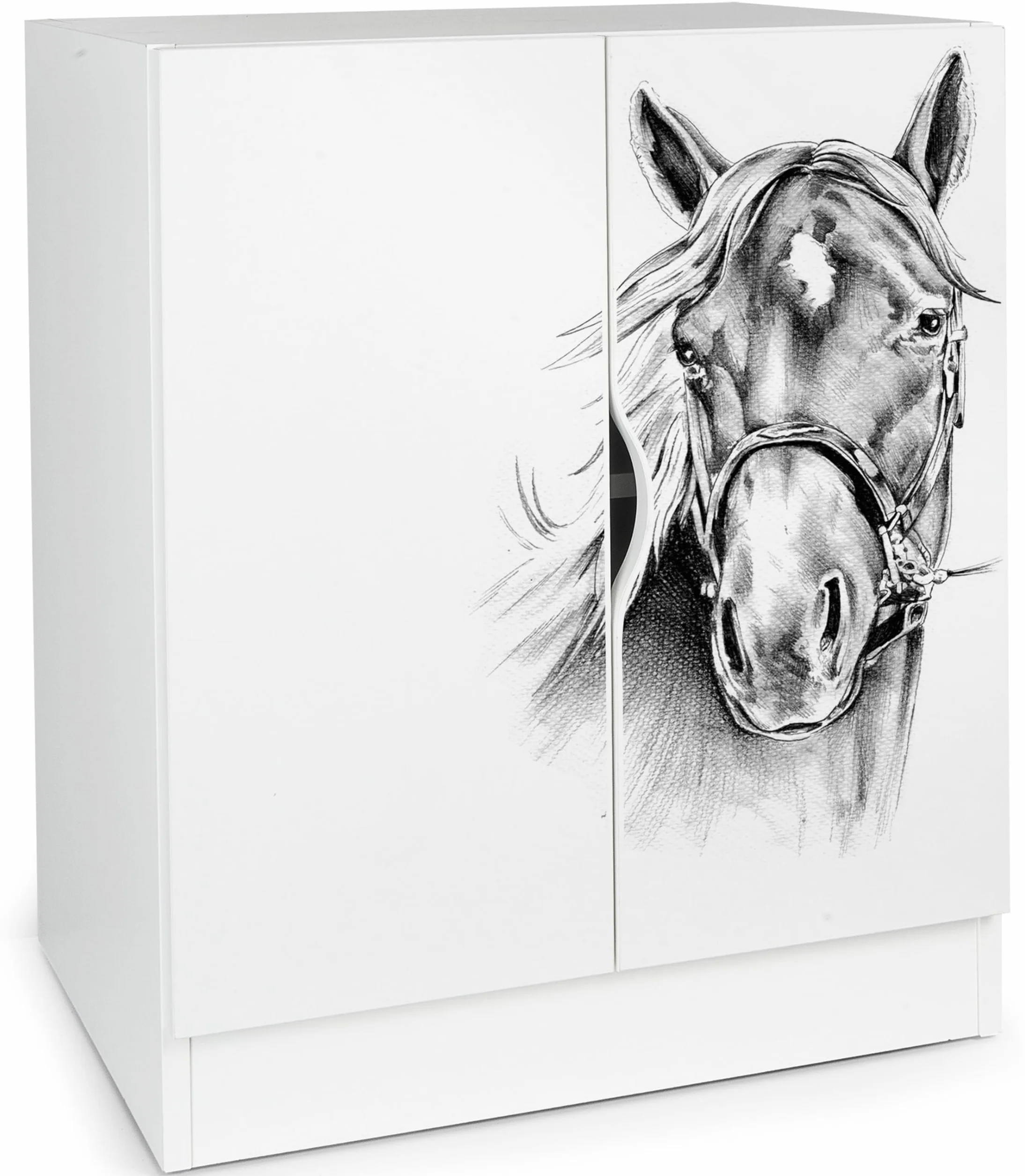 leomark Mueble Roma Blanco Semimate Armario Bajo 60x42x78 cm con Estante Ajustable Diseno Clasico Tablero 18 mm Asa Segura Montaje Sencillo Ideal para Salon Dormitorio o Pasillo, Caballo