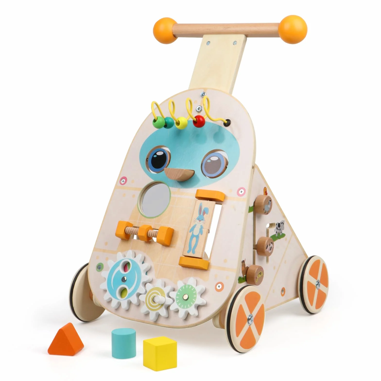 Jacootoys Andador de Madera, Andador de Empuje de Velocidad Ajustable para Niños Pequeños, Andador de Madera para Empujar y Tirar, Andador de Aprendizaje para Niños Niñas 1 2 3 Años