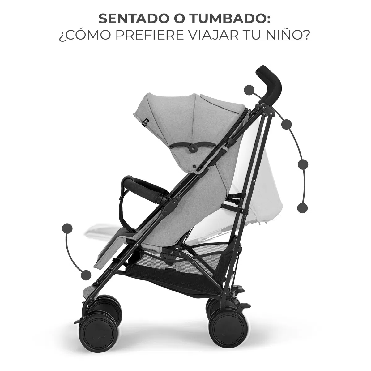 Kinderkraft Silla de Paseo SIESTA, Carrito paraguas, Posición tumbada, Plegable, hasta 22 kg, Gris