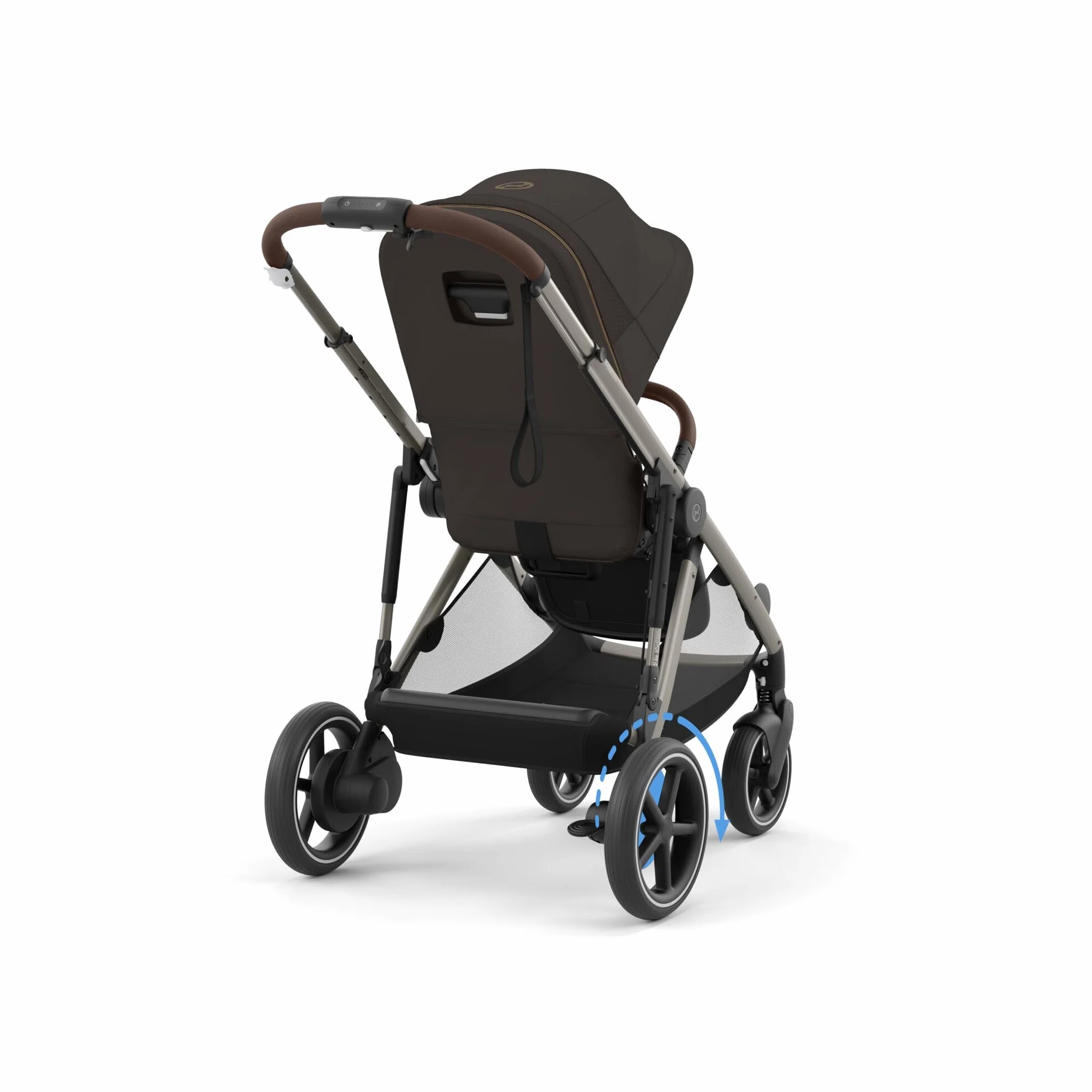 CYBEX Cochecito dorado e-GAZELLE S, máx. 22 kg (modo individual) / 2x 22 kg (modo dúo), sistema todo en 1 con accionamiento eléctrico y 20+ configuraciones, marrón chocolate