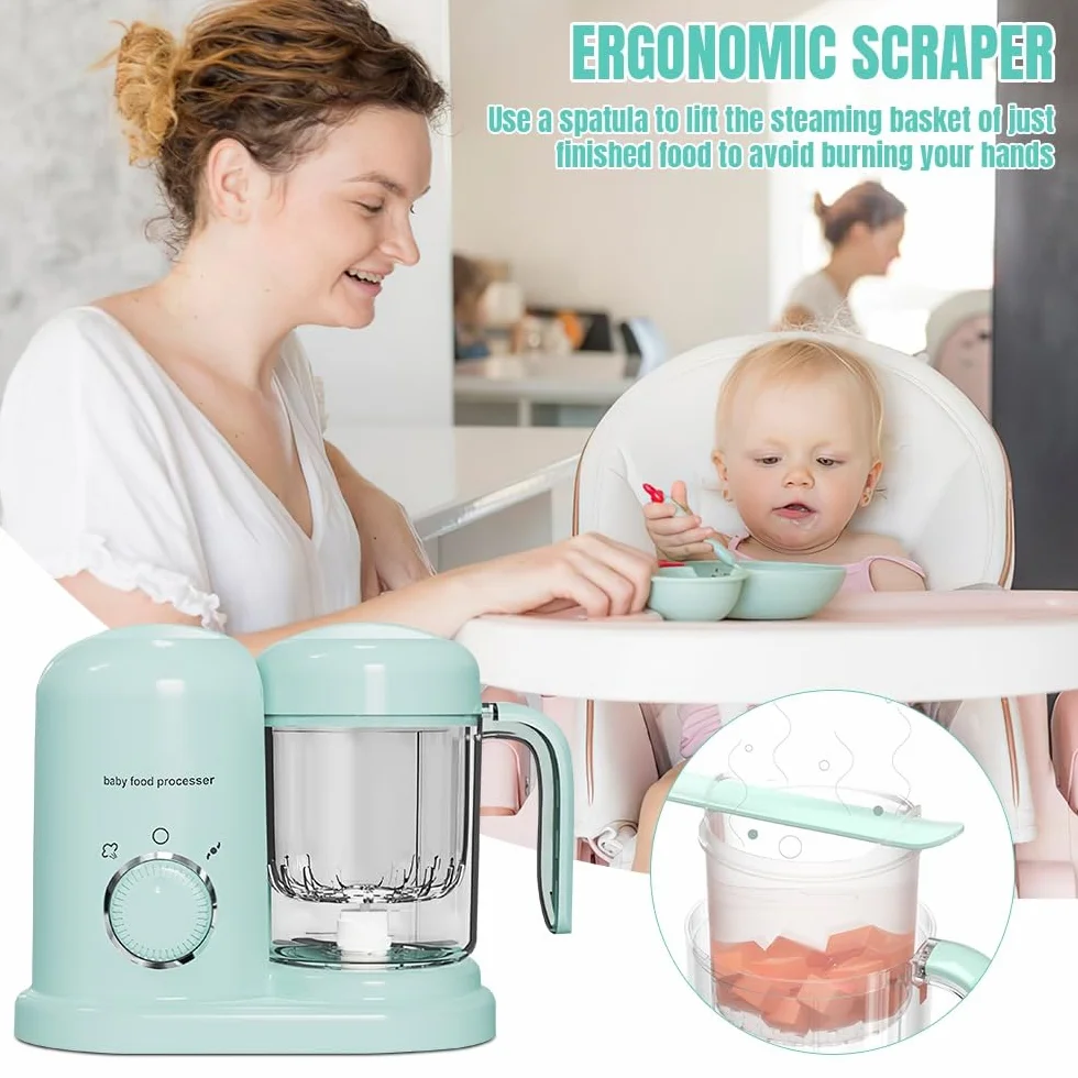 Robot Cocinero Mezclador para Bebés, Robot Multifunción 4 en 1, Interruptor Giratorio, Cocción al Vapor, Mezclado, Descongelación, Calentamiento, Bol y Cuchillas Extraíbles, Limpieza Fácil
