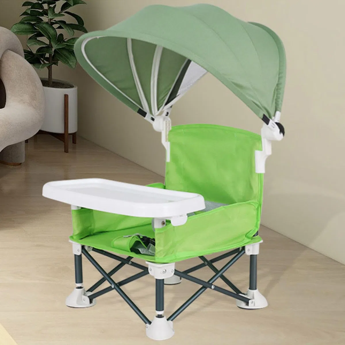 Trona Para Bebé, Silla De Comedor Con Asiento Elevador Plegable, Silla De Playa Portátil Para Bebé Con Bandeja Extraíble Y Sombrilla, Trona De Viaje Para Asiento De Bebé, Silla De Alimentación