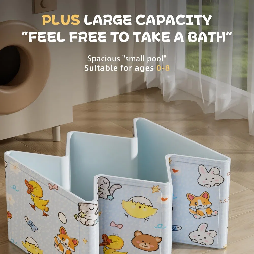 Bañera Bebé Plegable, Modelo Portátil para Recién Nacidos y Niños 0–3 Años, Diseño Ahorra Espacio con Animales, PVC Impermeable, para Ducha, Viaje y Casa, Amarillo