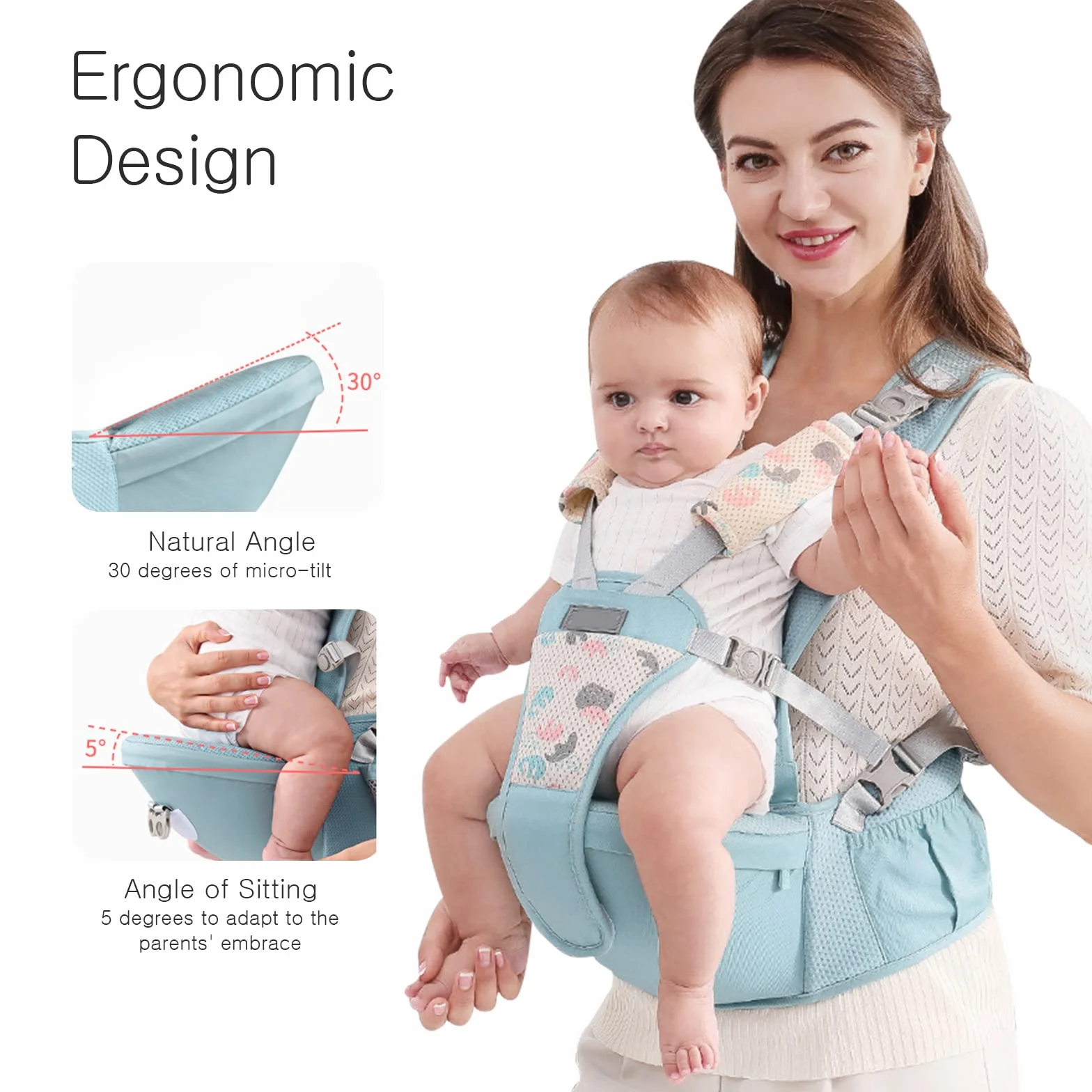 SONARIN Transpirable Simple Portabebé Asiento de Cadera,Mochila Portabebés con Asiento de Cadera Ergonómico Portador de Bebé Portabebés Multifuncional para Recién Nacidos 0-36 Meses(Gris)