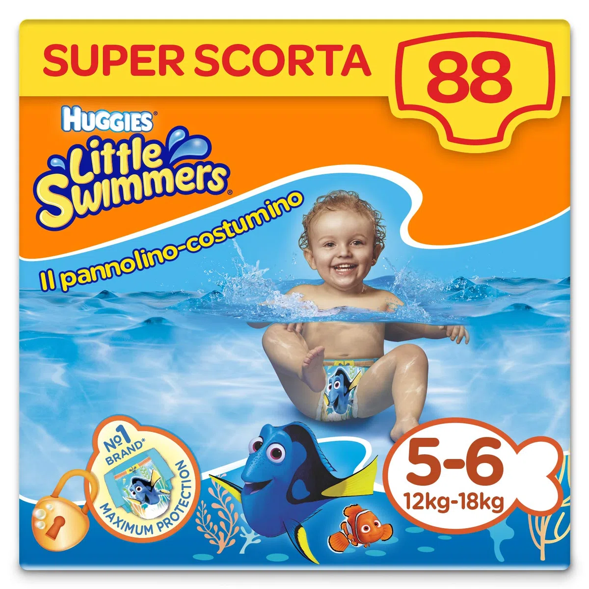Huggies Little Swimmers L, talla 5-6 (12-18 kg), 8 paquetes de 11 [88 pañales] 88 pezzi