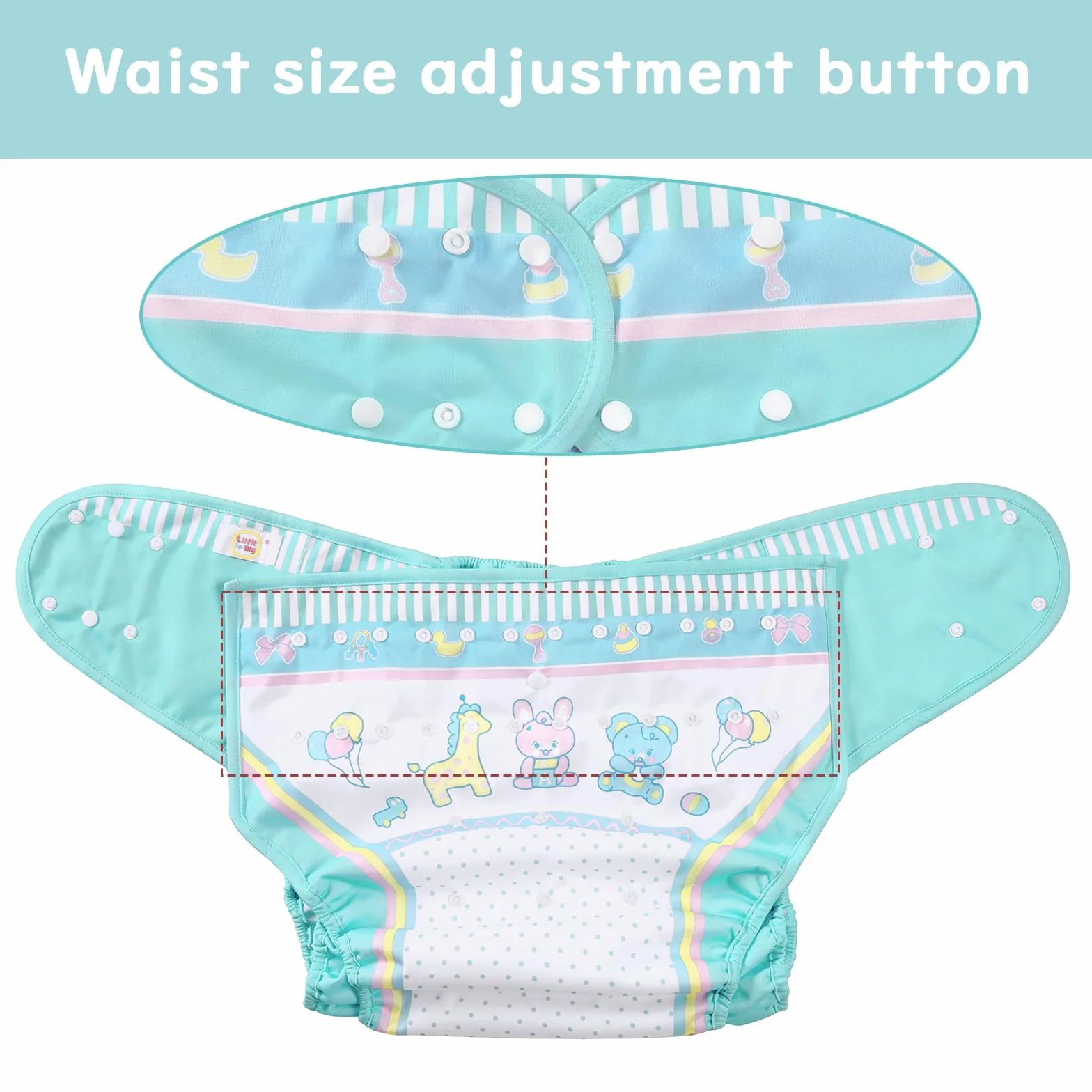 LittleForBig Cubierta De Pañal Adulto Impermeable Reutilizable Ajustable Lavable - Baby Parade Azul M