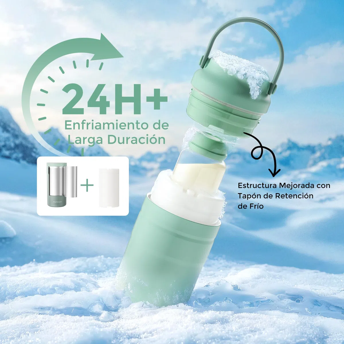 Momcozy Enfriador Portátil de Leche Materna para Uso en Exteriores, 24 h de Refrigeración sin Hielo, Contenedor para Biberones de Leche Materna, 355 ml, a Prueba de Fugas, Mini Nevera Outdoor