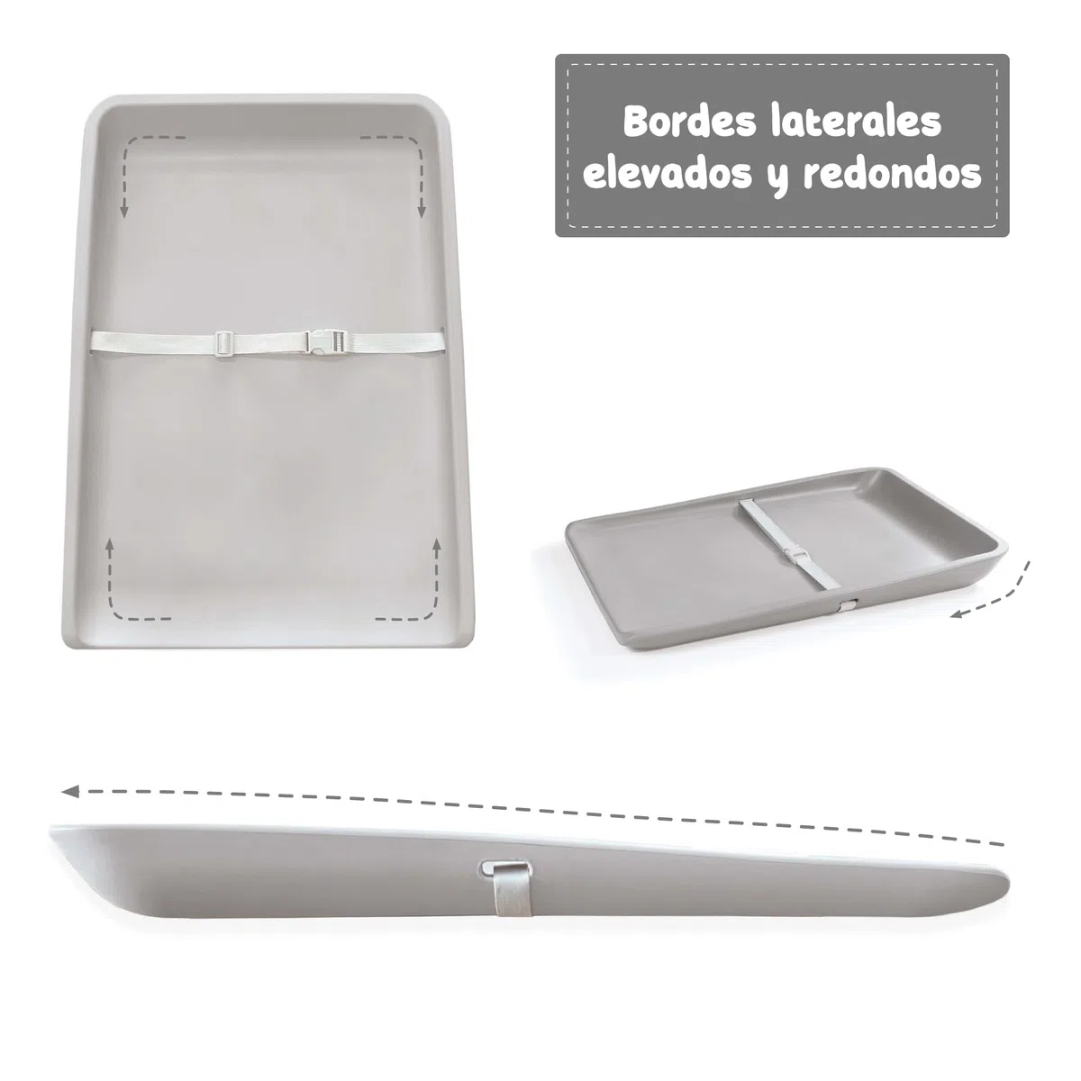 Cambiador Bebe Silicona 50x70 Gris Glenn. Colchoneta con Arnés Seguridad. Colchón espuma 70x50 para Mueble Cambiador Bebe. Muda Fraldas. Alondra