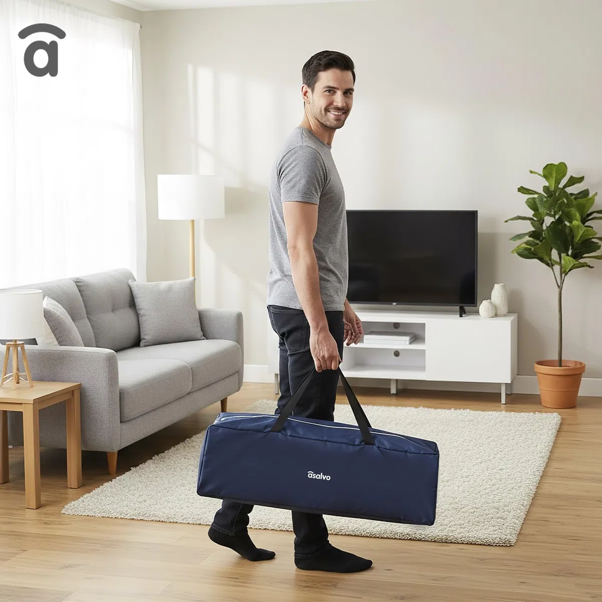 Asalvo BALEARES Cuna de Viaje, 0-3 Años (0-15 kg), Cuna de Viaje Ligera, Colchón, (71x126 cm), Bolsa de Transporte, Plegado Ultrarrápido Tipo Paraguas, Azul Marino