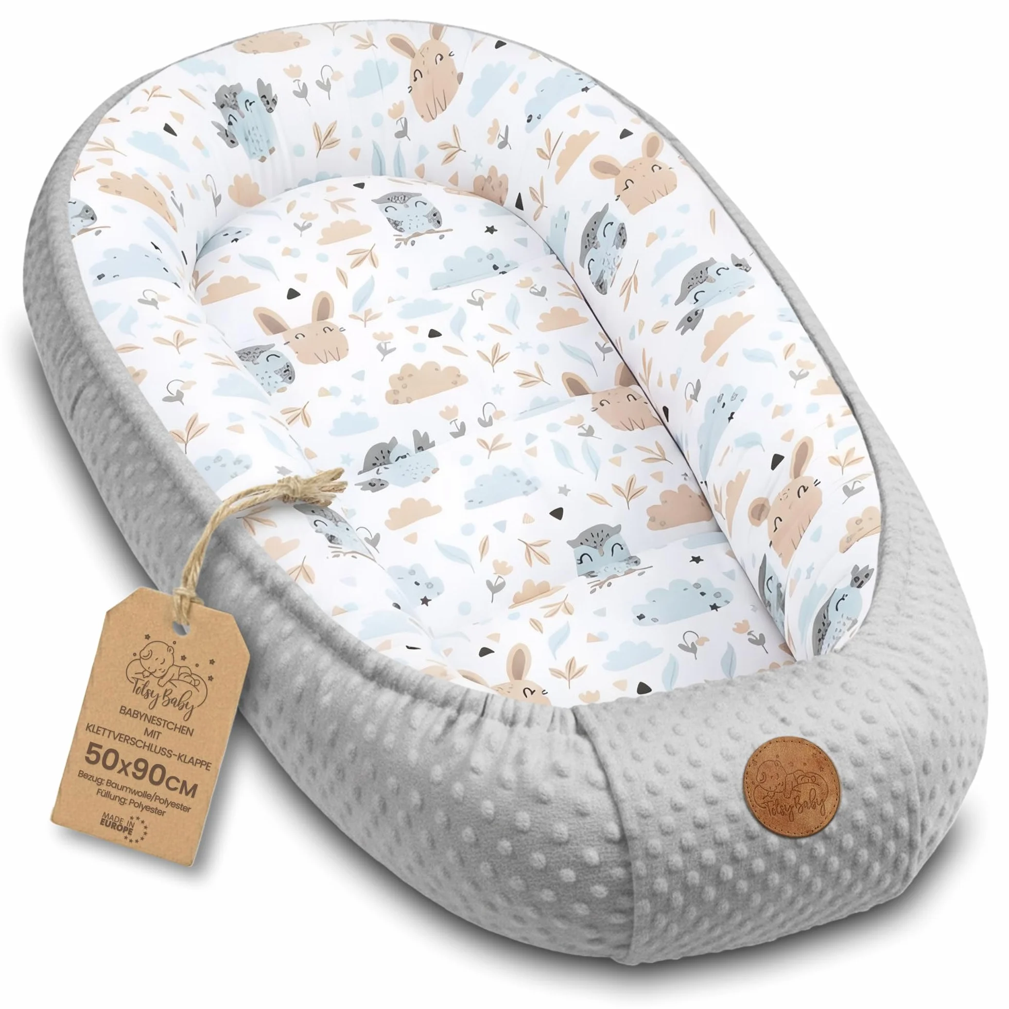 Totsy Baby Nido bebé recién Nacido 90x50 cm Reductor Cuna Cuco Minky Winter cálido Capullo Gris