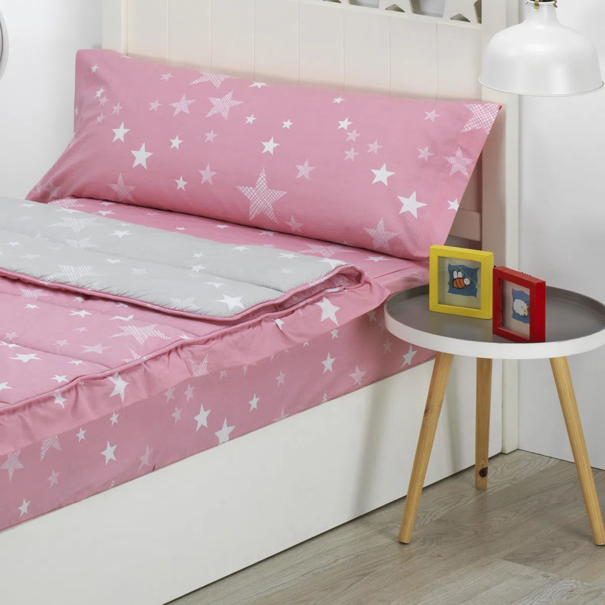 DHESTIA HOME - Saco Nórdico con Cremallera Edredón Ajustable Cama Infantil Estrellas Stars - Color Rosa, Talla Cama 90