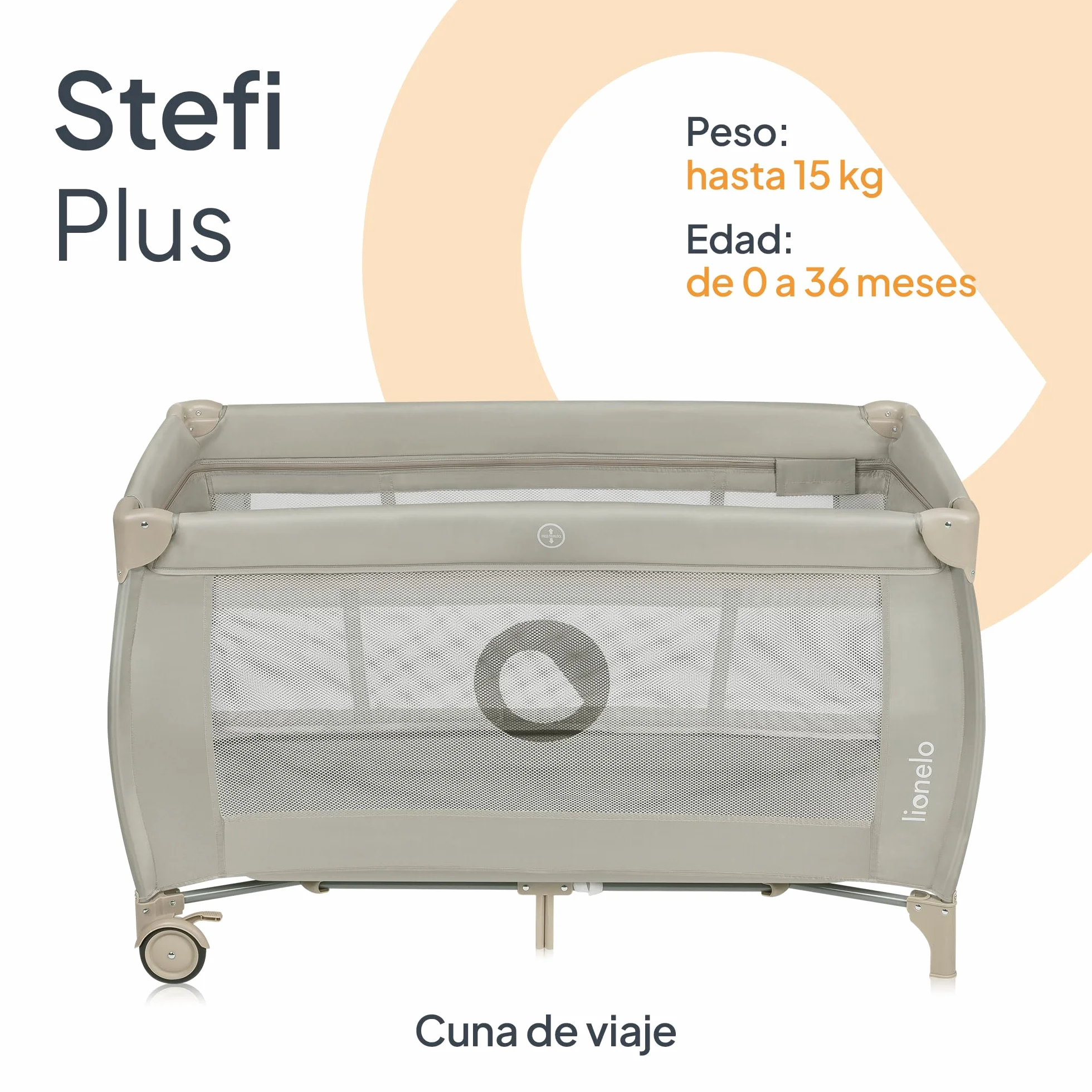 LIONELO Stefi Plus Cuna de Viaje Bebé Puerta Lateral Colchón Espuma T25 Premium Plegado Rápido Bolsa Transporte Ruedas Beige