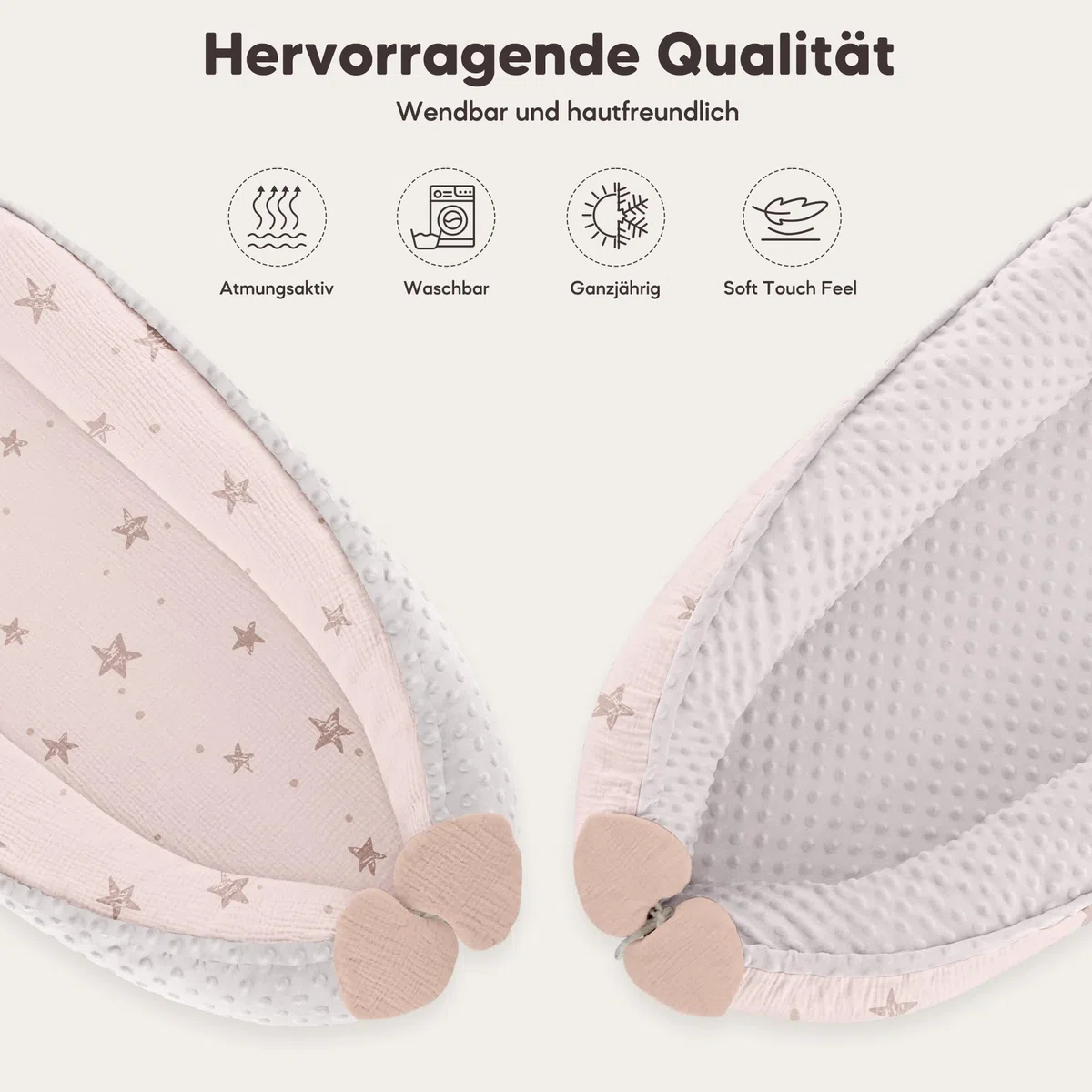 Bearmoss Baby Nido bebé recién Nacido 90x50 cm - Reductor Cuna Cuco de colecho Minky Winter cálido Capullo Ideal para moisés(Estrella Rosa)