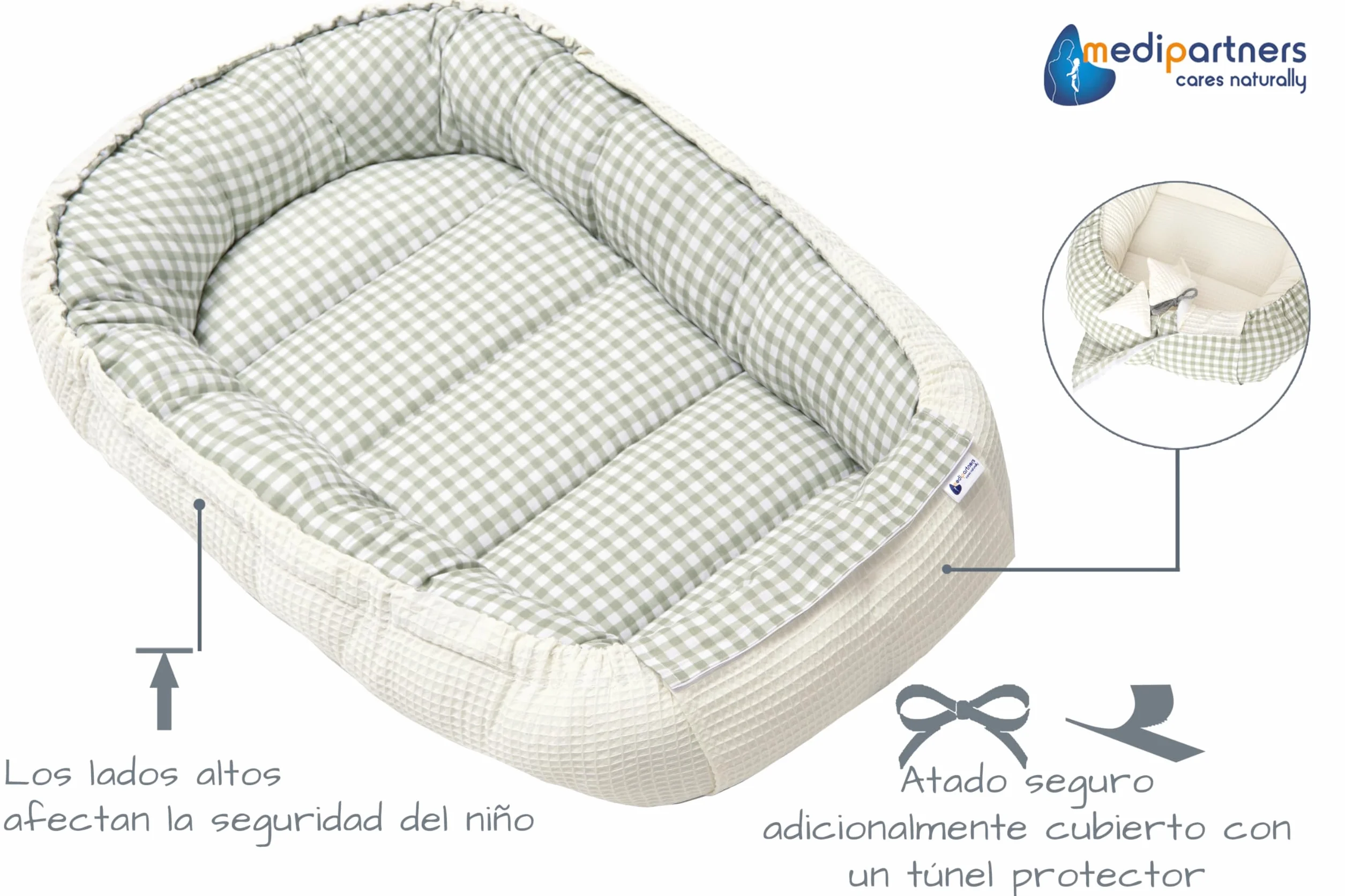 Medi Partners Nido Bebe Recien Nacido Reductor de Cuna 100x60x15 Algodón Gofre Anticolicos Bilateral