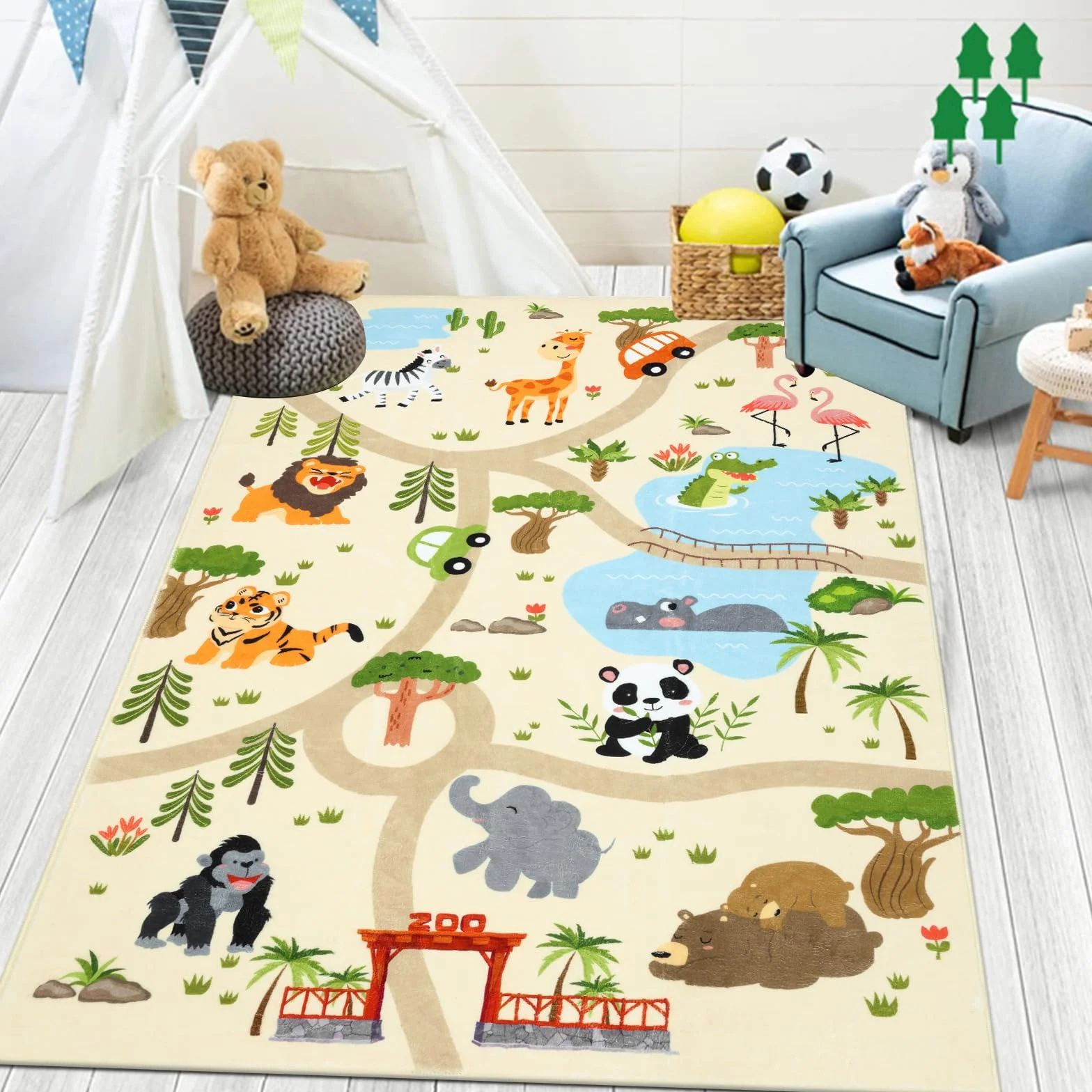 Enyhom Alfombra Infantil Habitacion Lavable, 100 x 150 cm Ultra Suave Alfombra Niños Antideslizante Motivos Animales Alfombra Juegos Bebe Zoológicos Tapete Bebe para Habitacion Bebe, Guardería