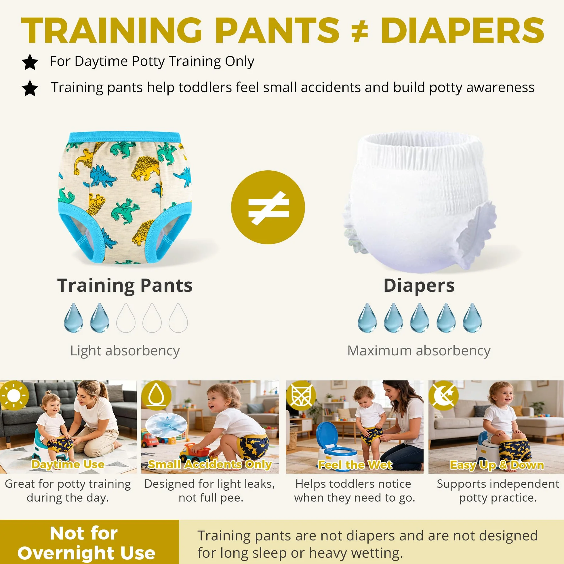 BIG ELEPHANT Calzoncillos de entrenamiento para niños y niñas, de algodón suave, reutilizables y absorbentes