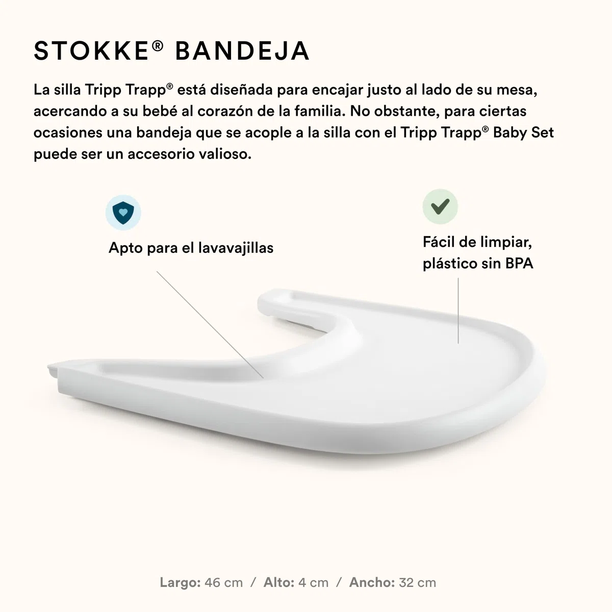 Trona Tripp Trapp de Stokke (Natural) Con Bandeja (Blanco) - Incluye Silla, Baby Set 2 Para Niños de 6 a 36 Meses - Ajustable y Fácil de Limpiar