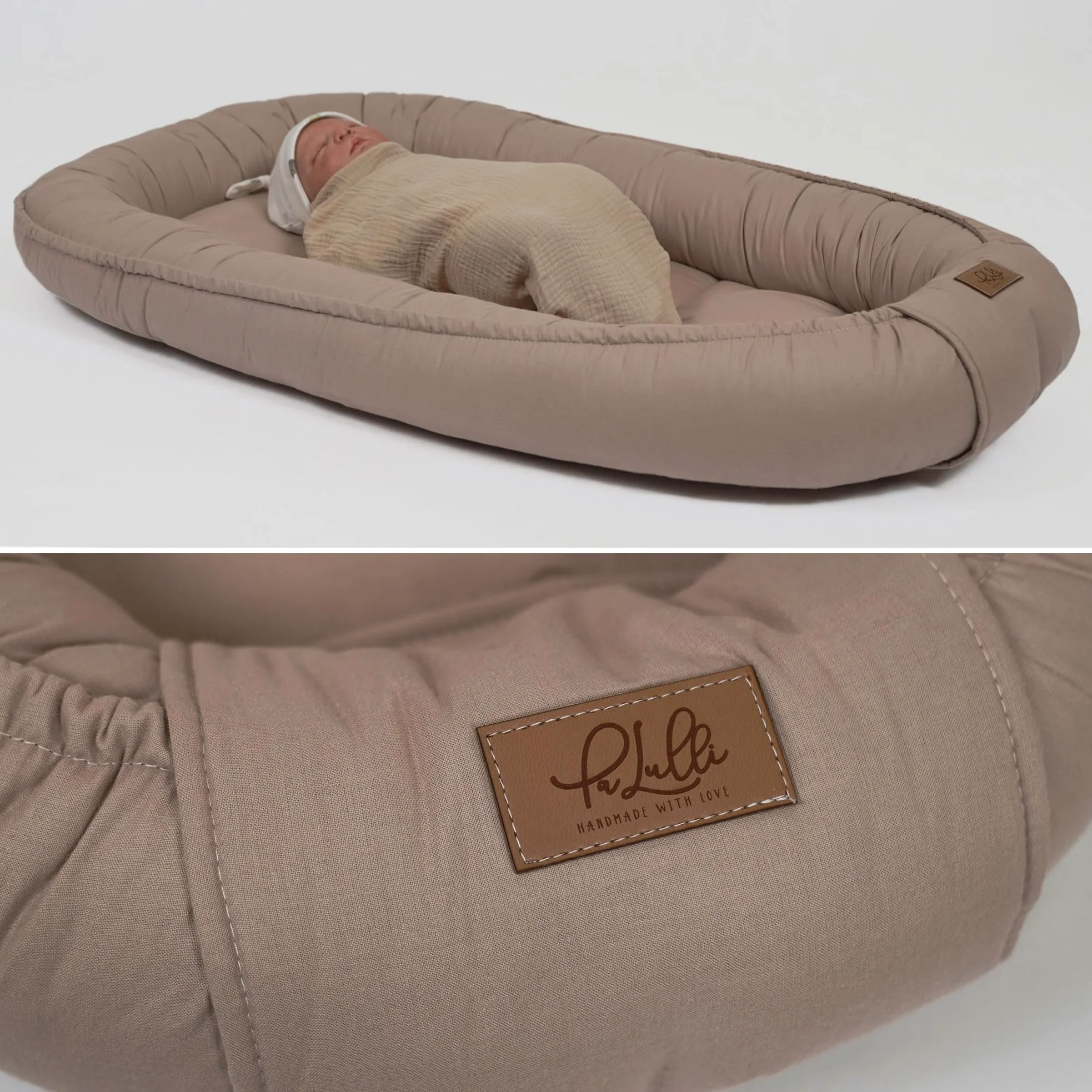 PaLulli® Nido de bebé extragrande, 100 x 60 cm, algodón, reversible, reversible, hecho a mano, transpirable y seguro (marrón)