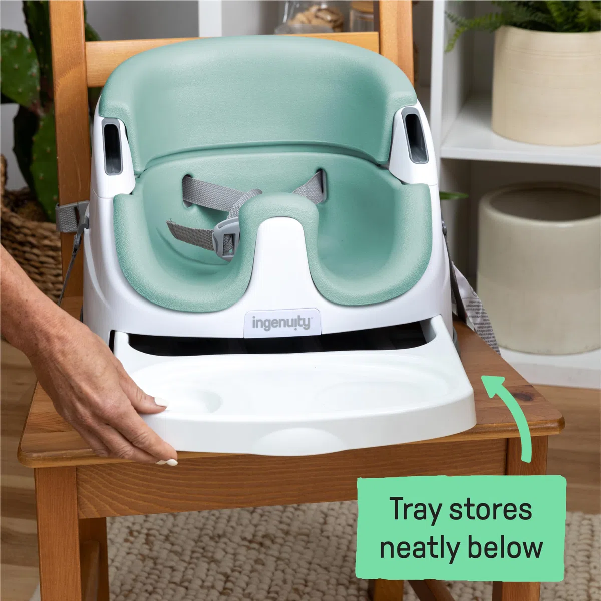 Ingenuity, Alzador de Asiento y Elevador de Viaje, Apta para Bebés y Niños para Comer, arnés de seguridad de 3 puntos, silla portátil, fácil de limpiar, a partir de 6 meses, Verde