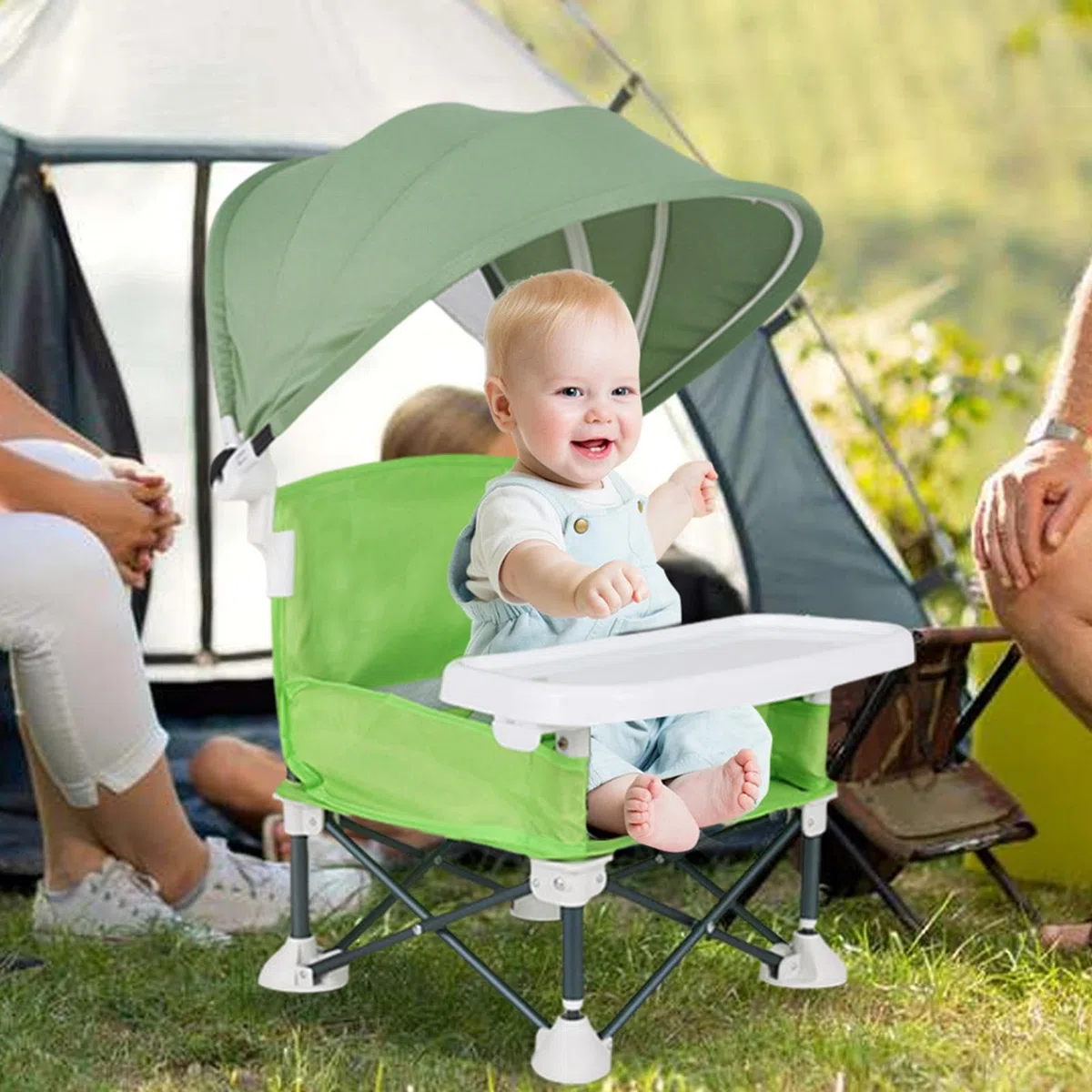 Trona Para Bebé, Silla De Comedor Con Asiento Elevador Plegable, Silla De Playa Portátil Para Bebé Con Bandeja Extraíble Y Sombrilla, Trona De Viaje Para Asiento De Bebé, Silla De Alimentación