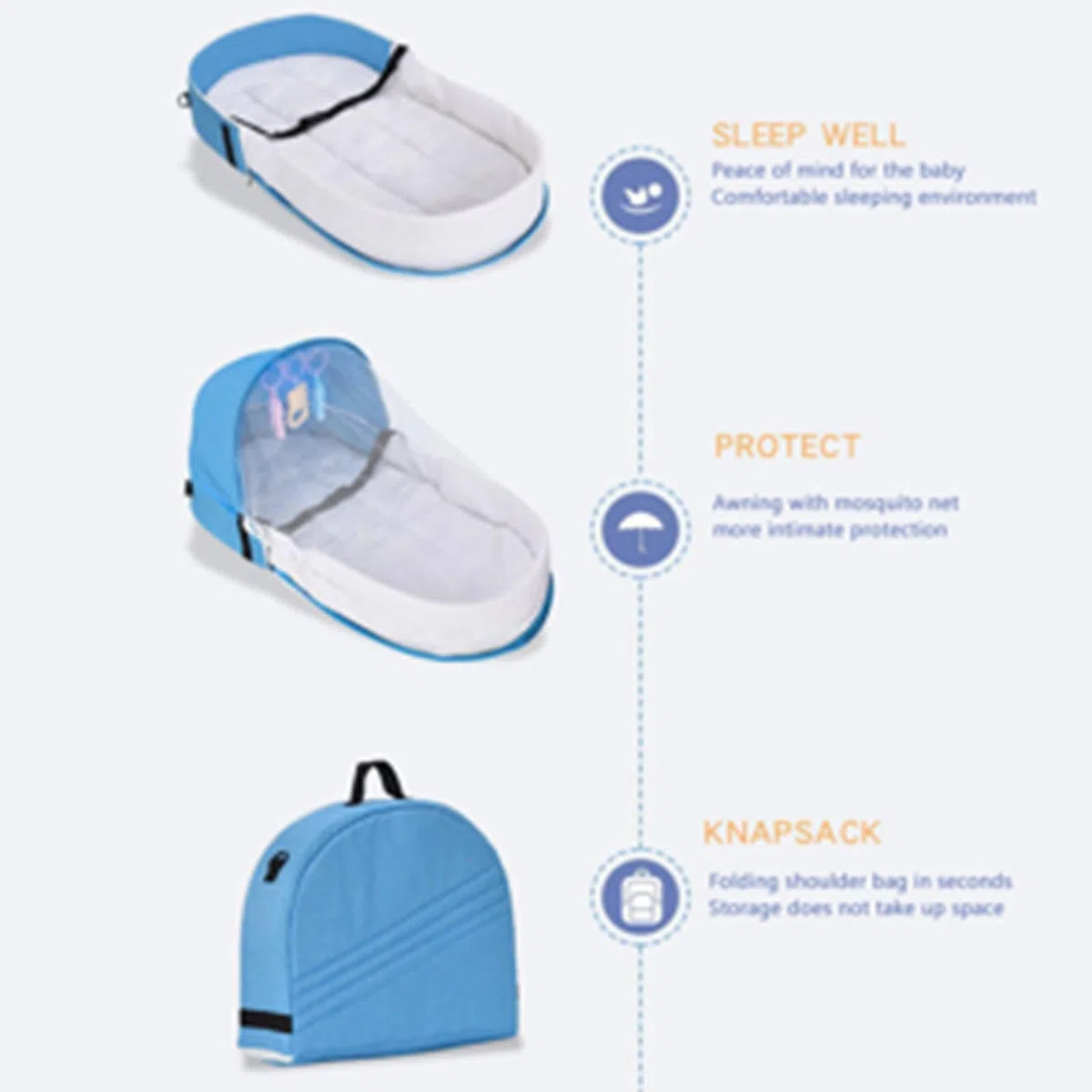 Cuna de Viaje para Niños Pequeños | Plegable, lavable y reutilizable con dosel | Camón infantil con protección de malla | Para salidas familiares, picnic, turismo urbano, cumpleaños y regalos para niñ