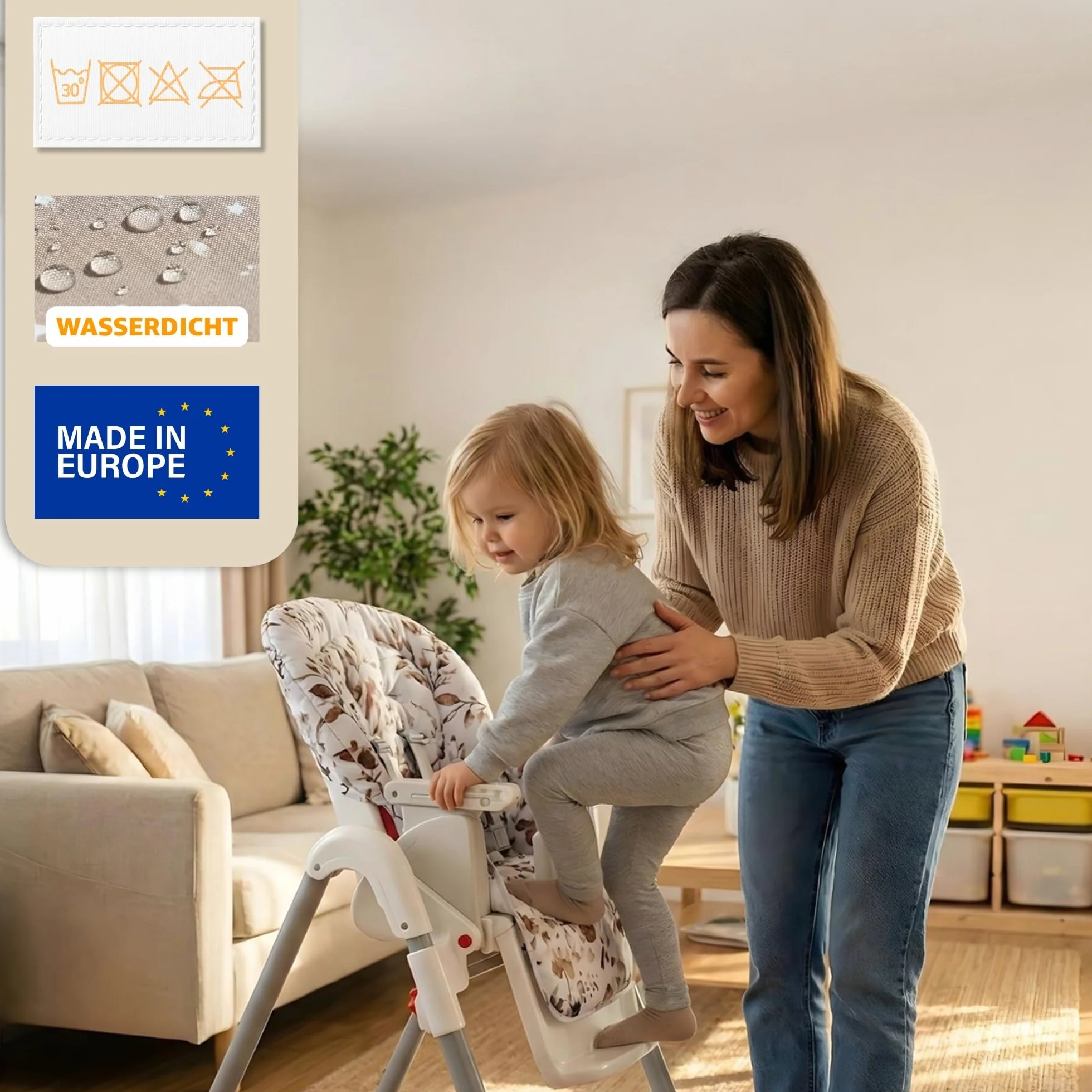 Funda trona universal - cojin para de tronas fundo silla para niños y niñas comer Cojín para silla infantil con revestimiento impermeable y estable certificado Oeko-Tex Safari
