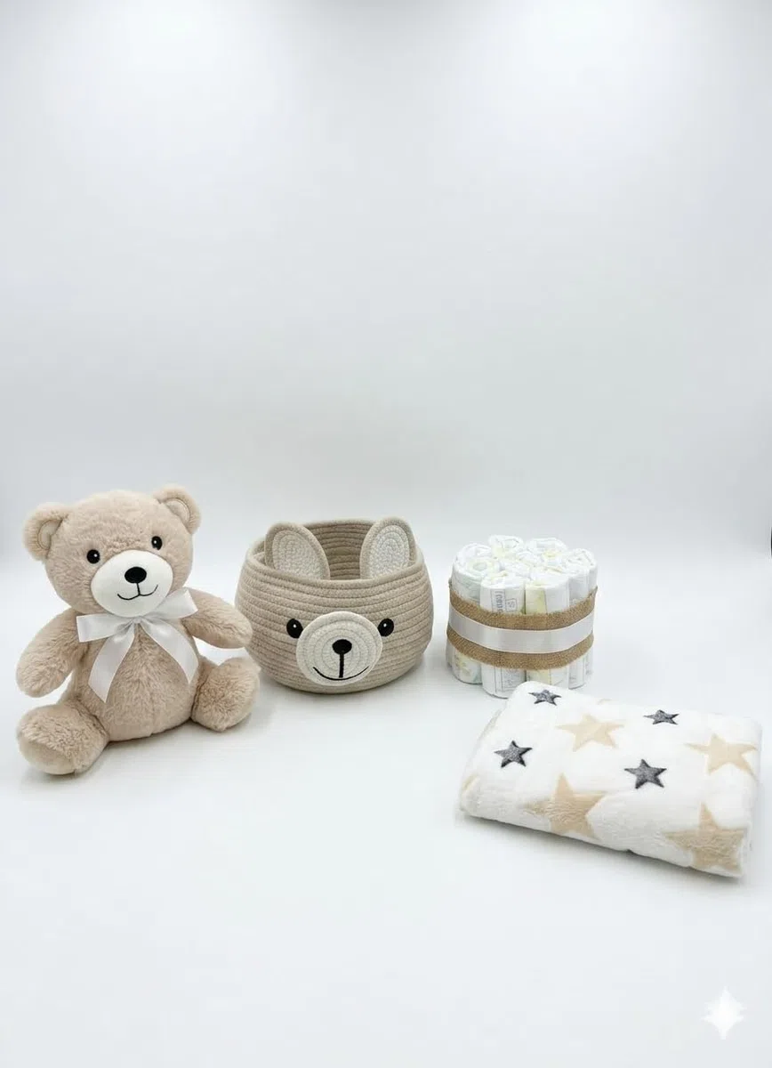 Tarta Pañales para Bebé Recien Nacido con Cesta Regalo con Peluche Oso Marrón y Manta con Dedicatoria Canastilla Bebe Original Sensitive Unisex Detalle Nacimiento Baby (2 Pisos 25 Pañales Talla 2)