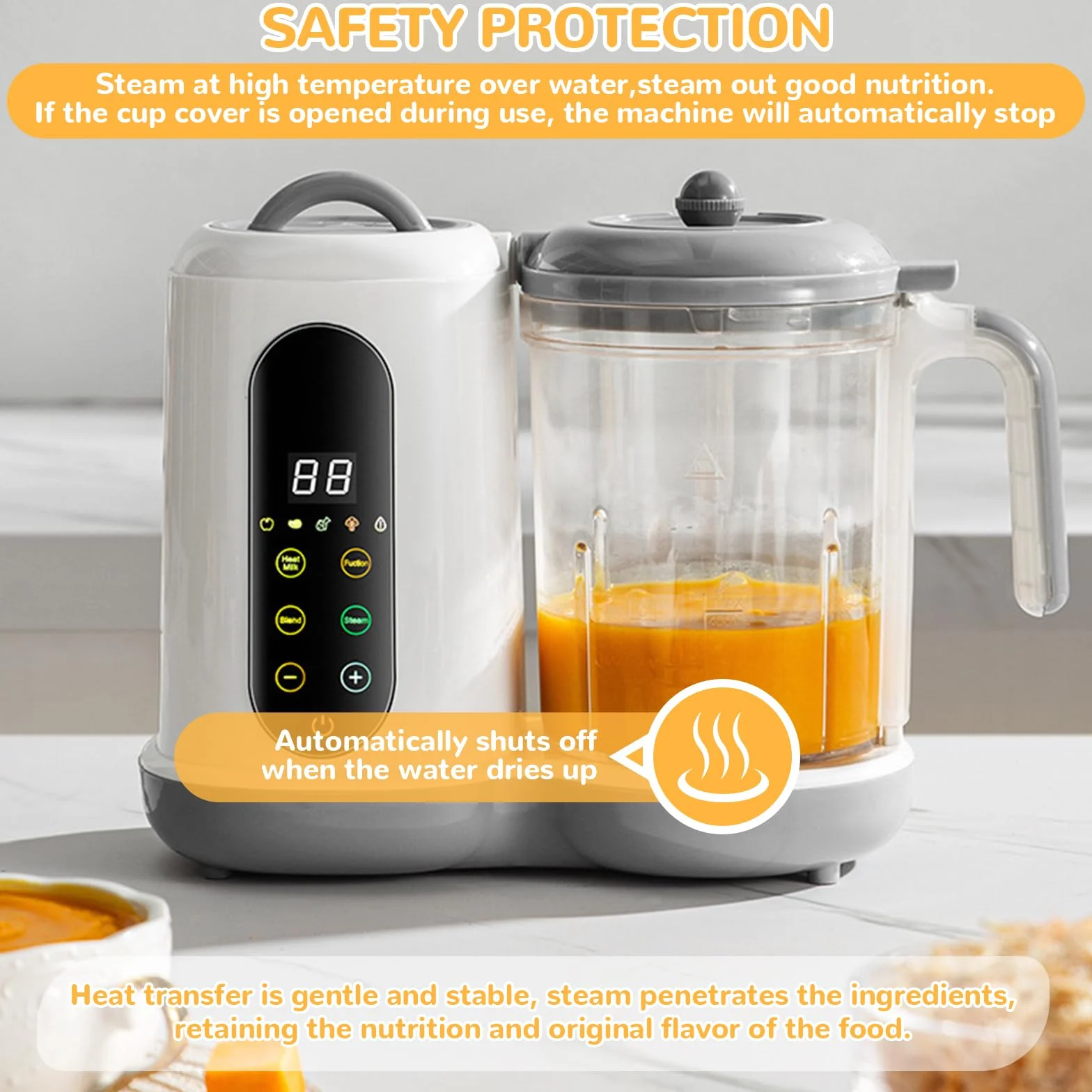 Robot Cocina Bebe, Multifunción Procesador de Alimentos Bebe, Robot de Cocina para Bebé, Cocina y Trocea Automáticamente, Limpieza Automática, Esterilizado, Recalentar, Descongela, Mezcla