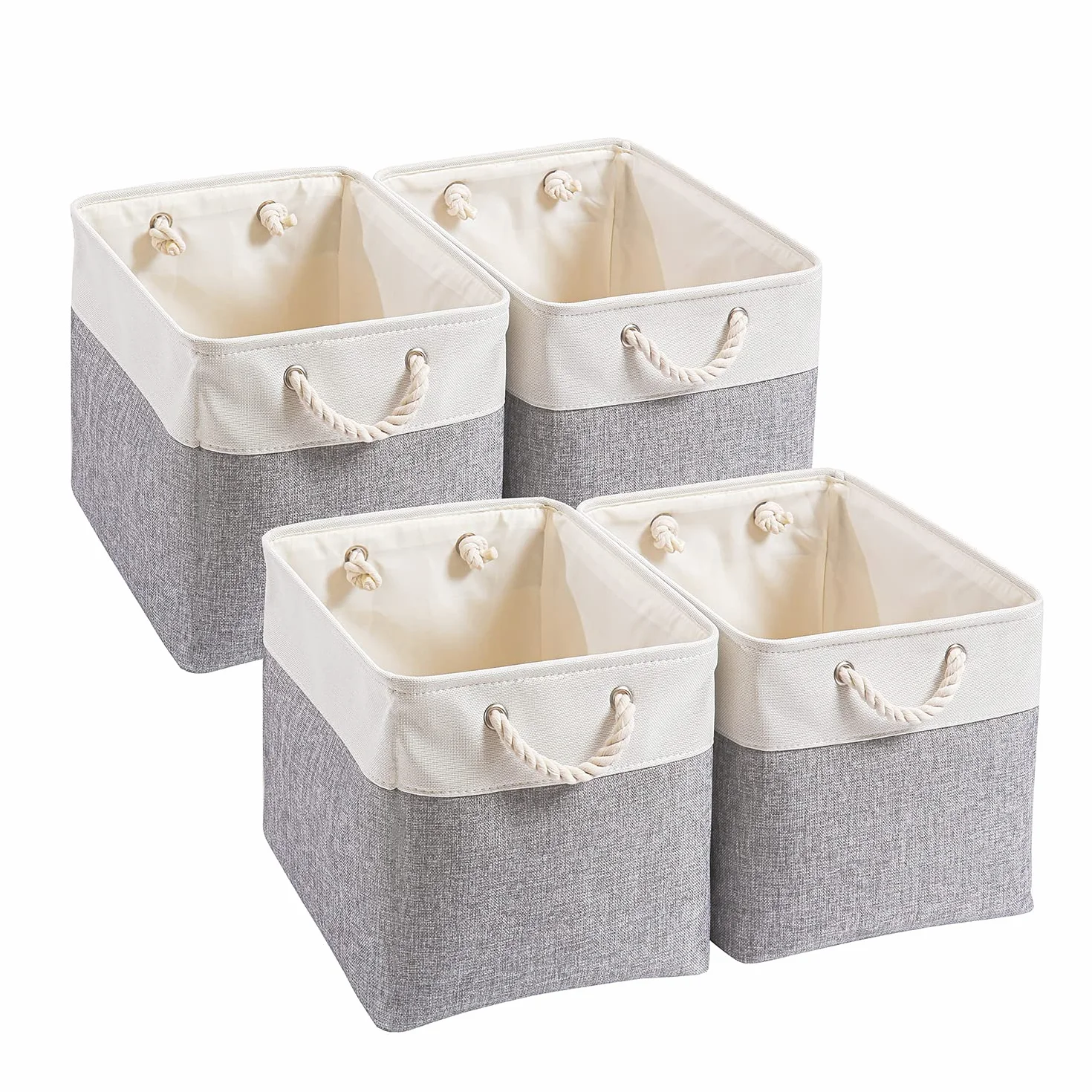 Mangata Cajas Almacenaje 33x38x33 cm Lona Engrosada Plegable con Asas de Cuerda 4 Pack Gris/Blanco