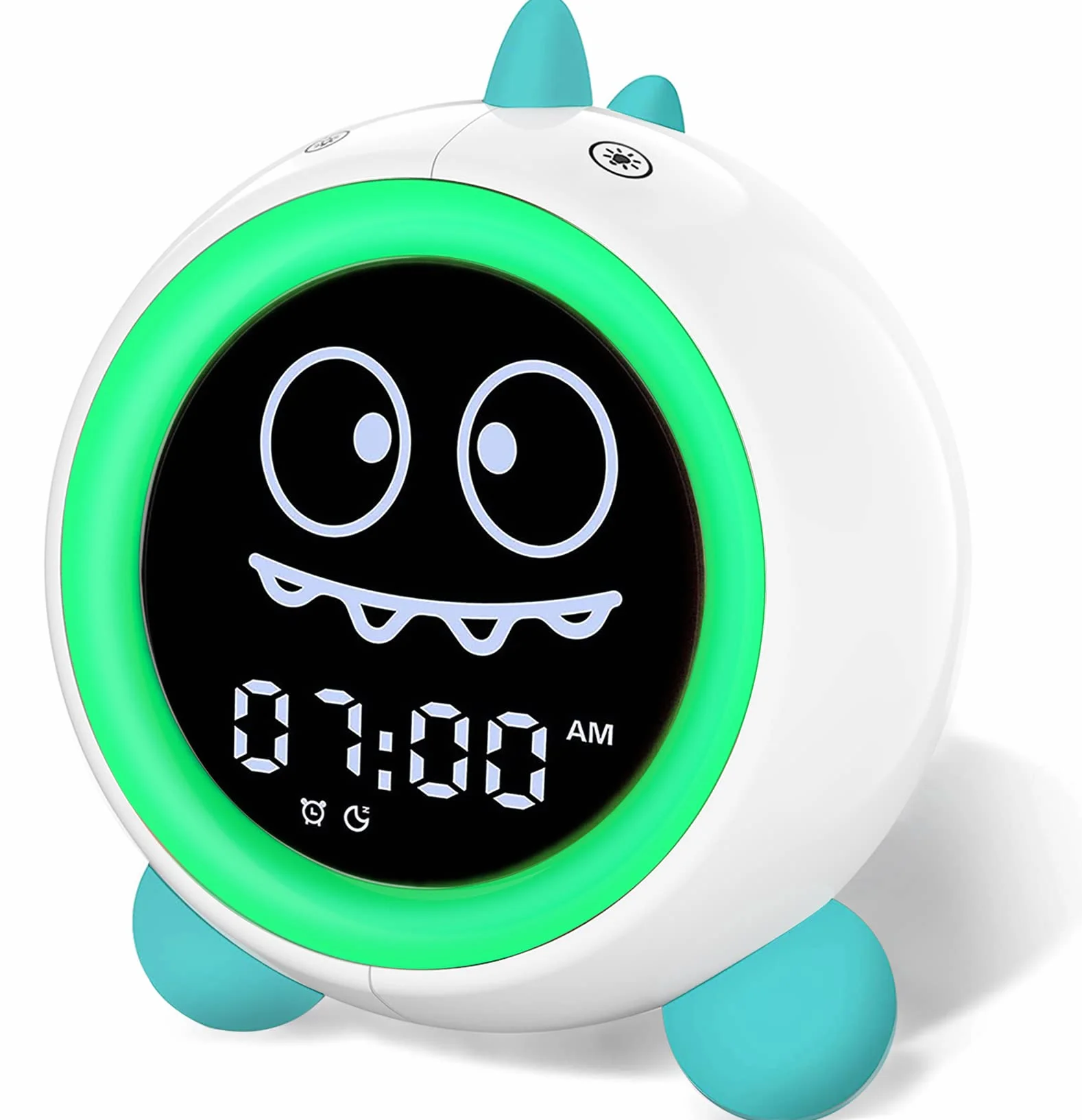 Despertador infantil, entrenador de sueño para niños con luces nocturnas, máquina de sonido, despertador con hora de alarma para niños pequeños (Verde)