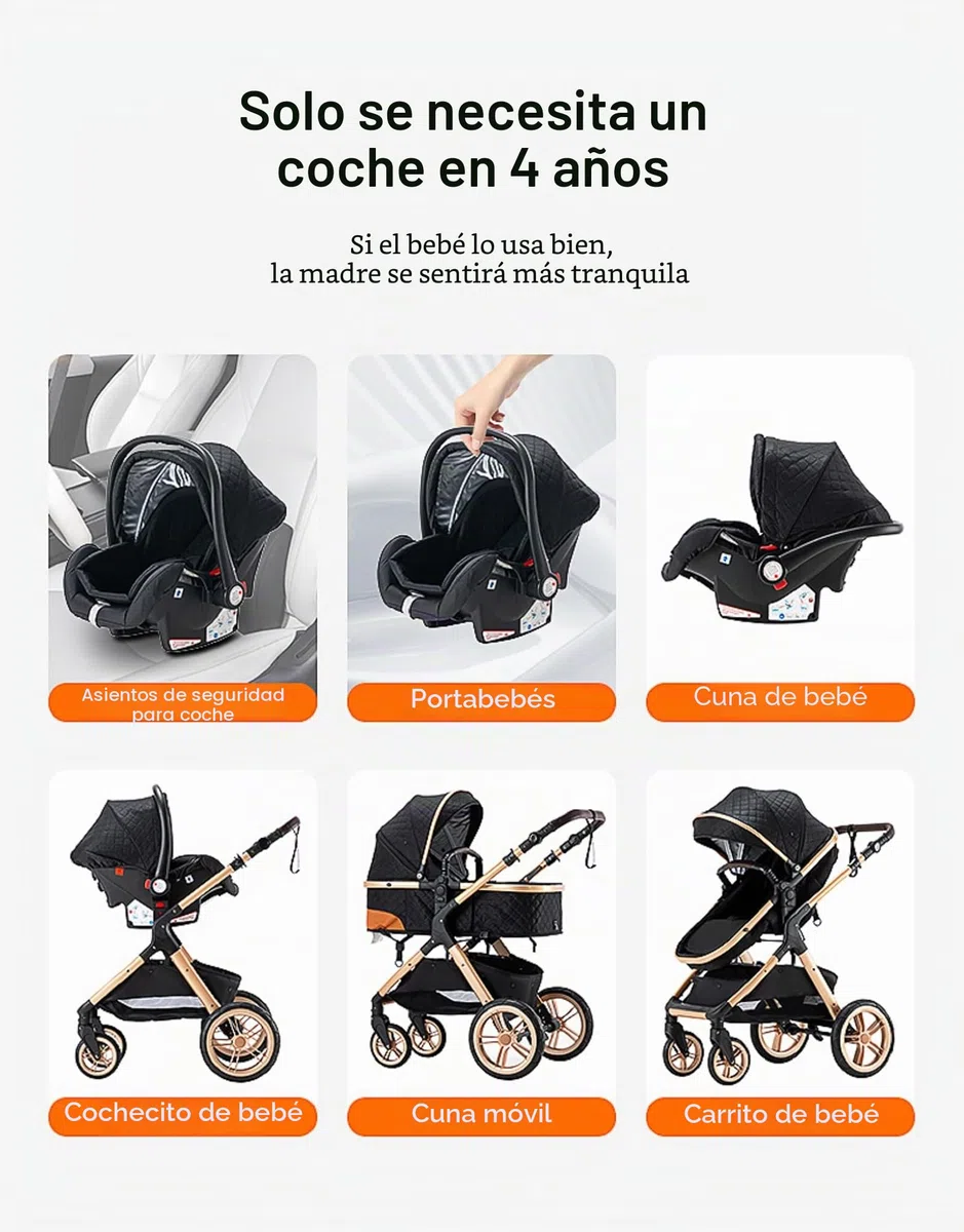 Carrito bebé 3 Piezas, Carro, Carrito bebé 3 en 1, Silla Paseo, Sistema de viaje, Plegable, neumáticos de caucho, Con accesorios, Góndola, Adaptateurs, 25 kg (XX1 Negro)
