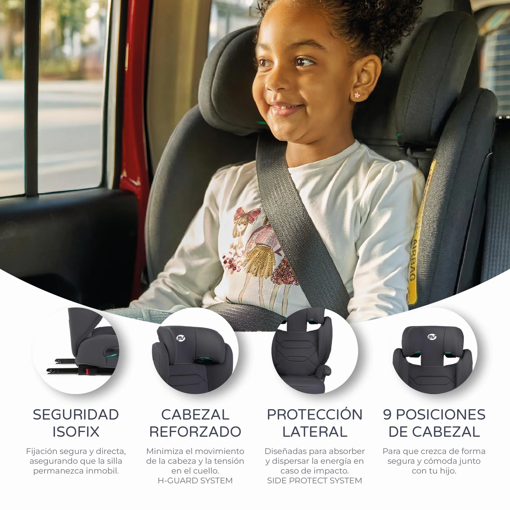 MS BabyWorld – BETA y ALPHA – Silla de coche Isofix Grupo 2/3 y alzador convertible | I-Size R129 | Universal | 15-36 kg | 100-150 cm | Cinturón de seguridad | Para bebés y niños (Alpha/Gris Oscuro)