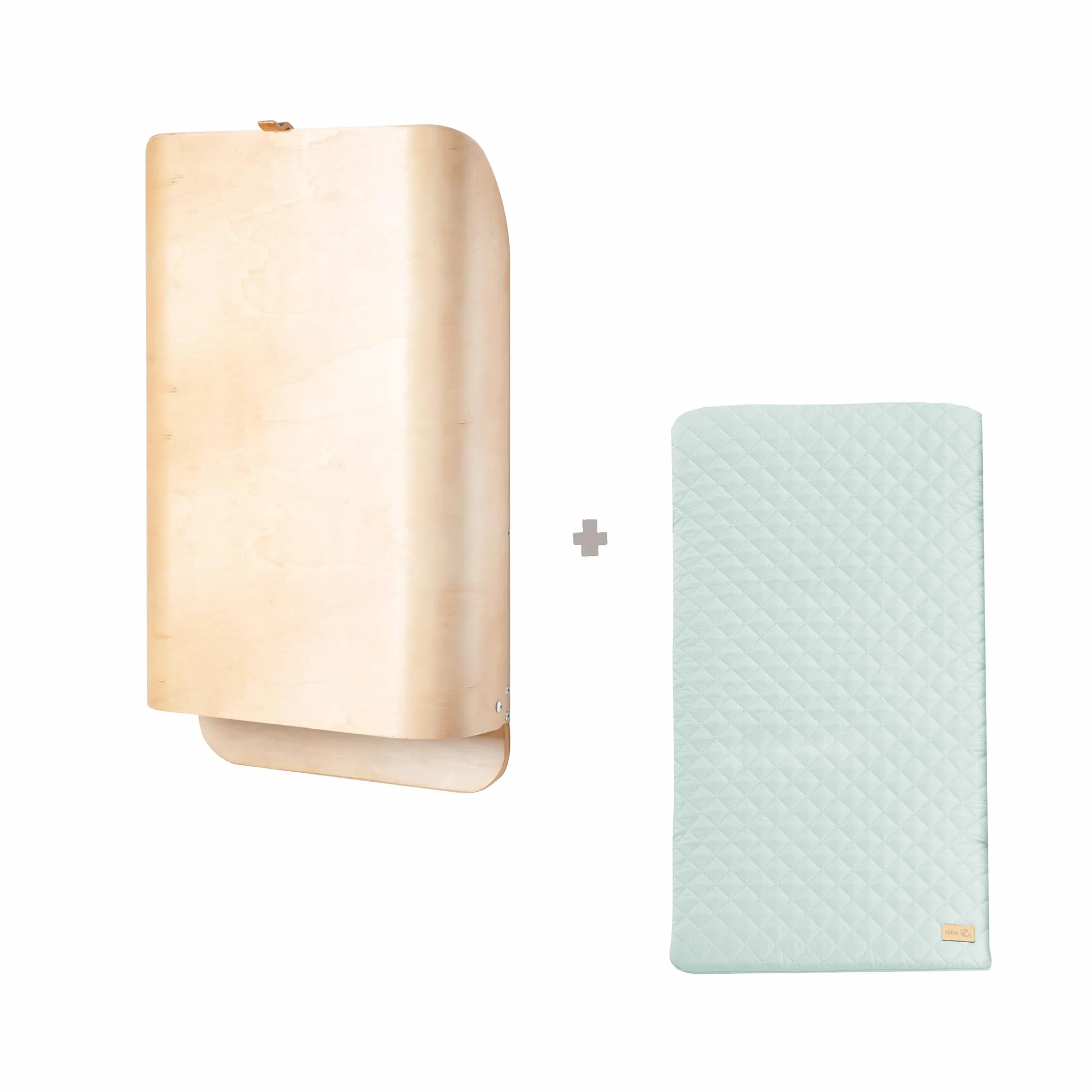 roba Cambiador Plegable de Pared en Madera Natural + Colchón Impermeable Style Verde Escarcha - 2 Estantes Prácticos - Diseño Curvado y Minimalista